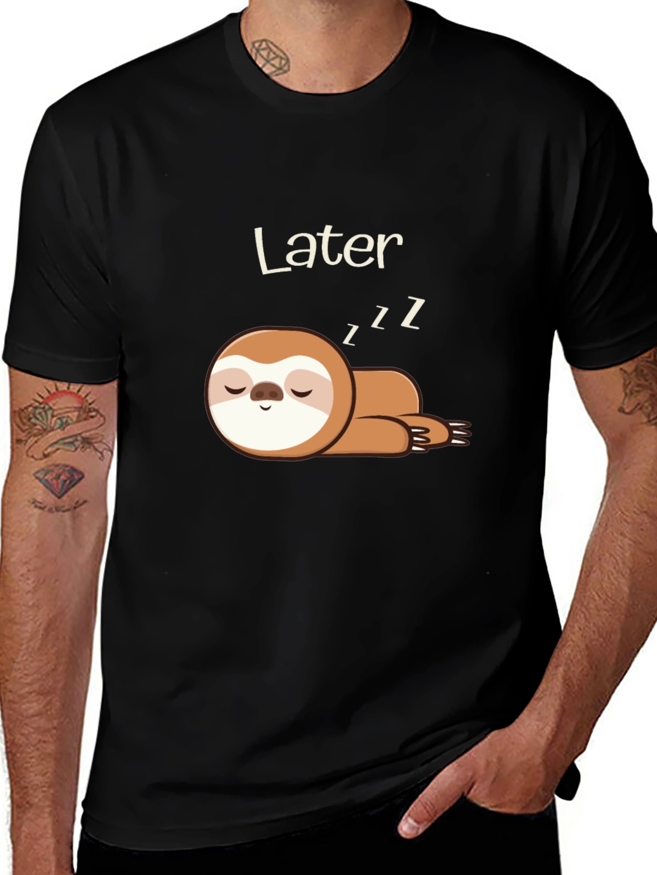 Variant 15 of Men's Black T-Shirt with Sleeping Sloth Design