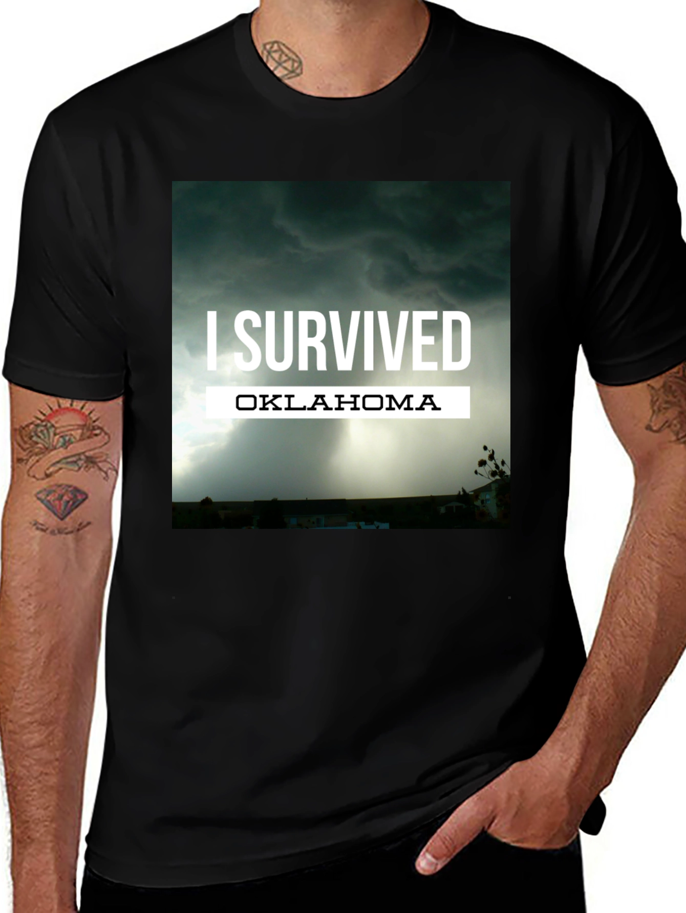 I Survived Oklahoma Graphic Tee - Black Cotton Blend Shirt