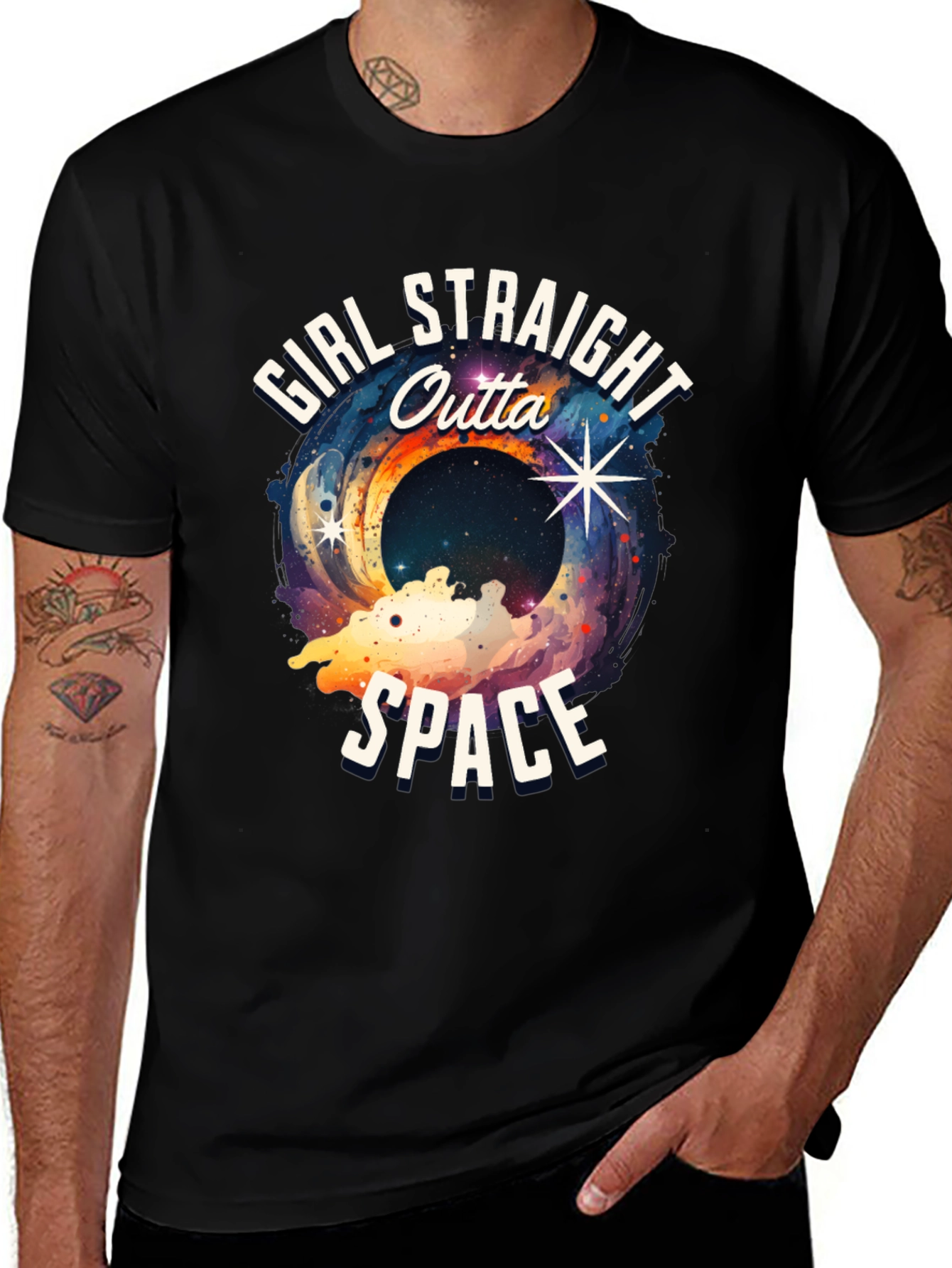 Variant 16 of Girl Straight Outta Space Black Graphic Tee