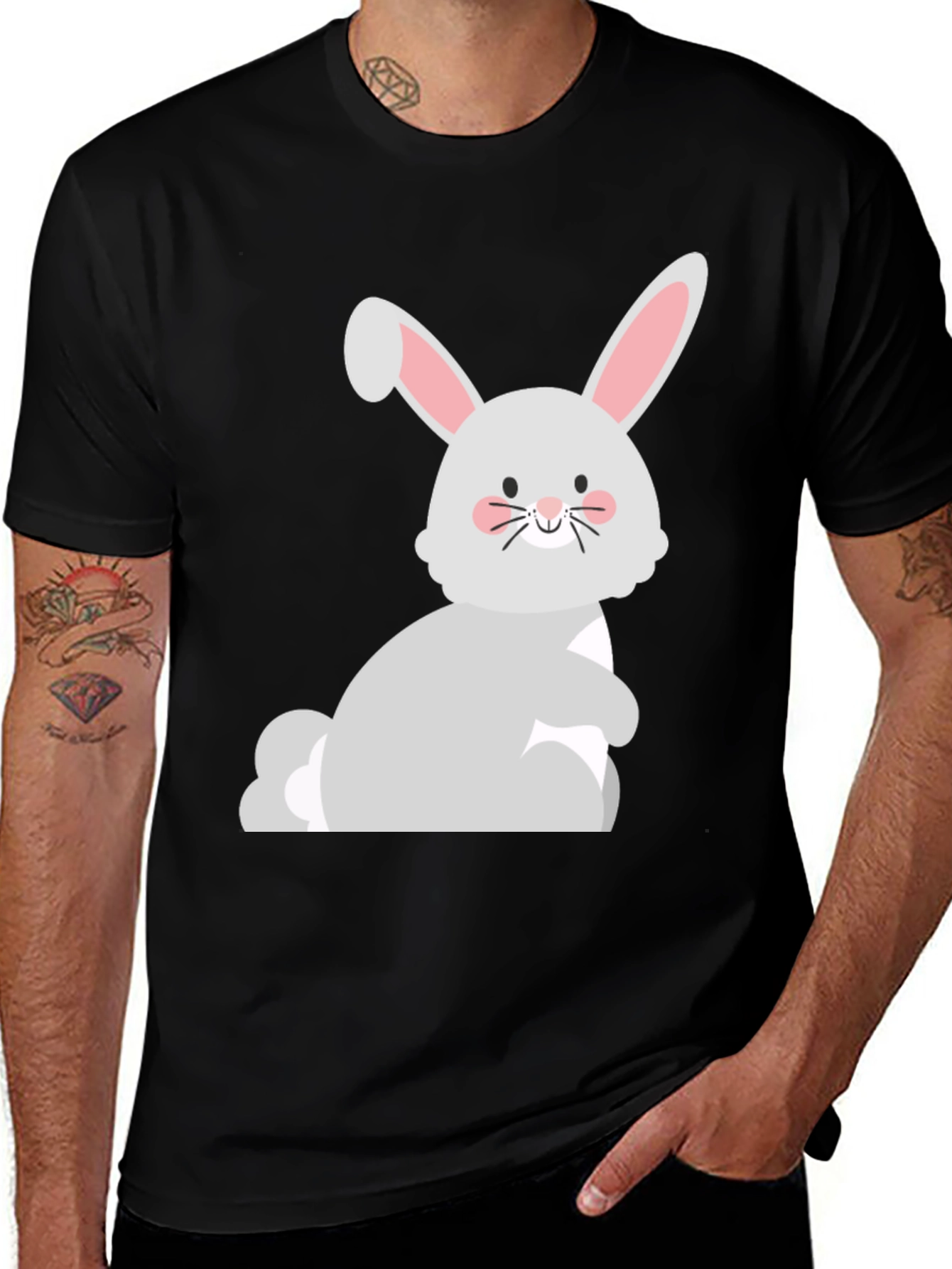Variant 27 of Cute Easter Bunny Graphic Black T-Shirt