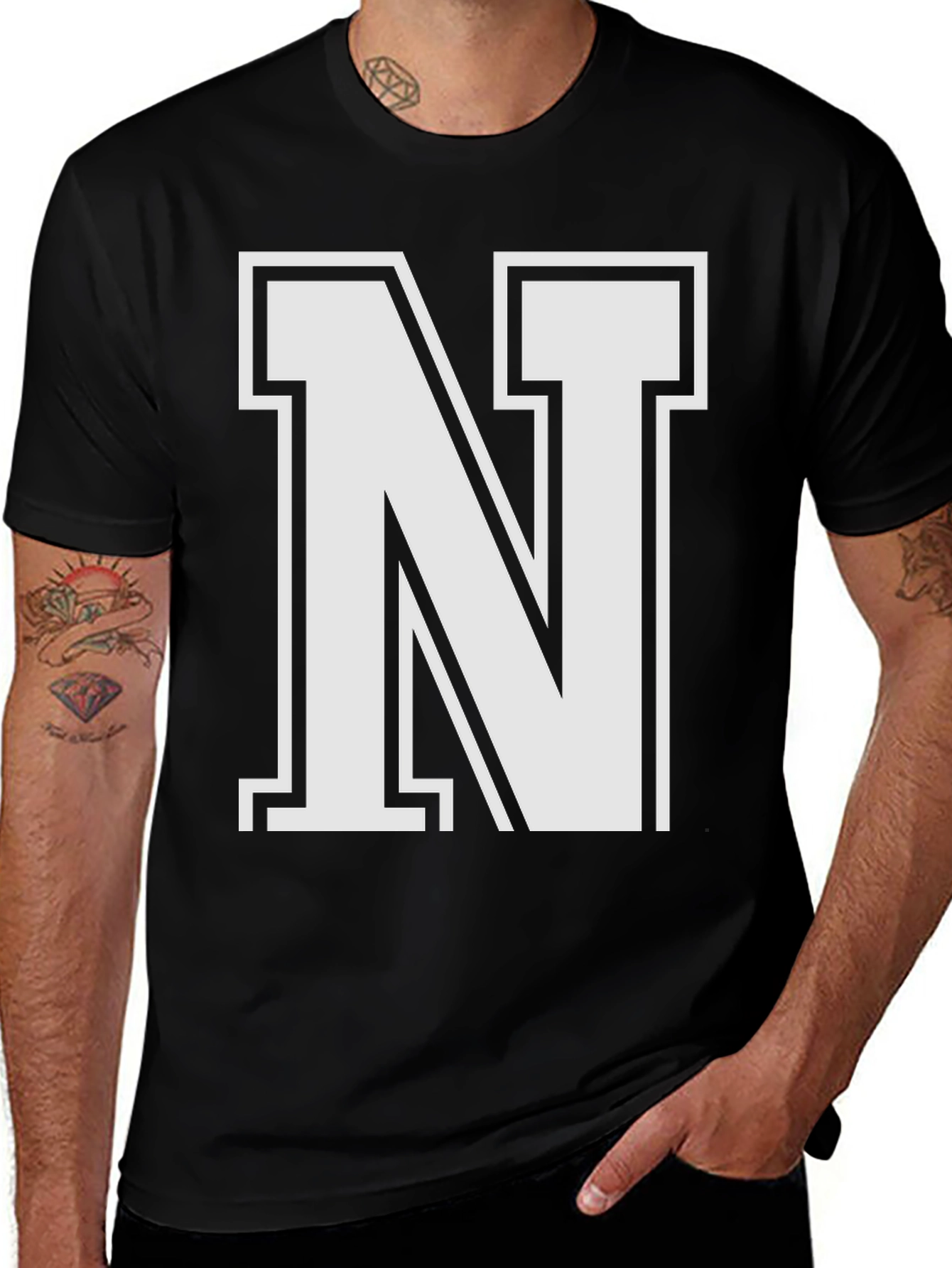 Variant 3 of Letter N Black T-Shirt