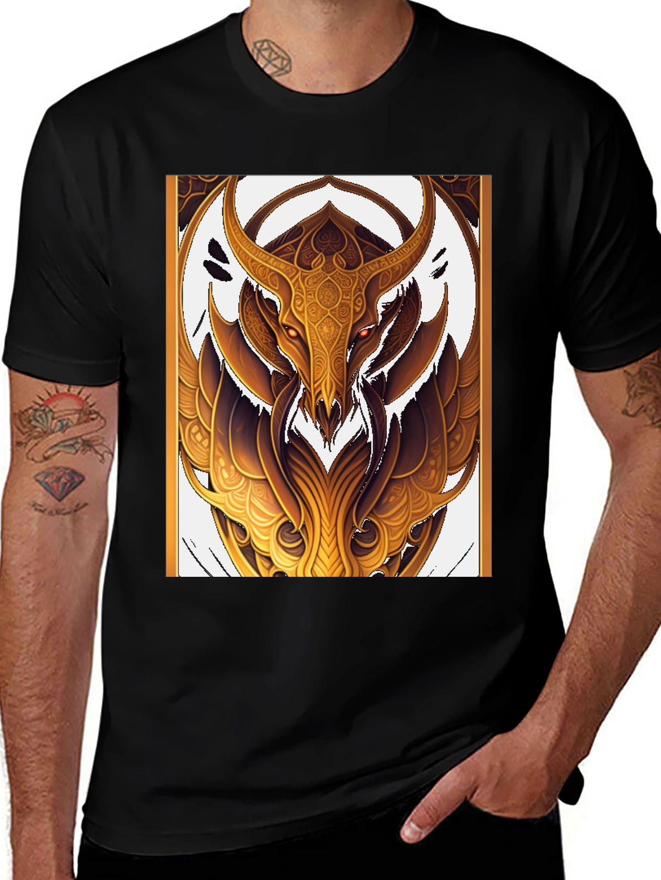 Variant 29 of Golden Minotaur Graphic Black T-Shirt
