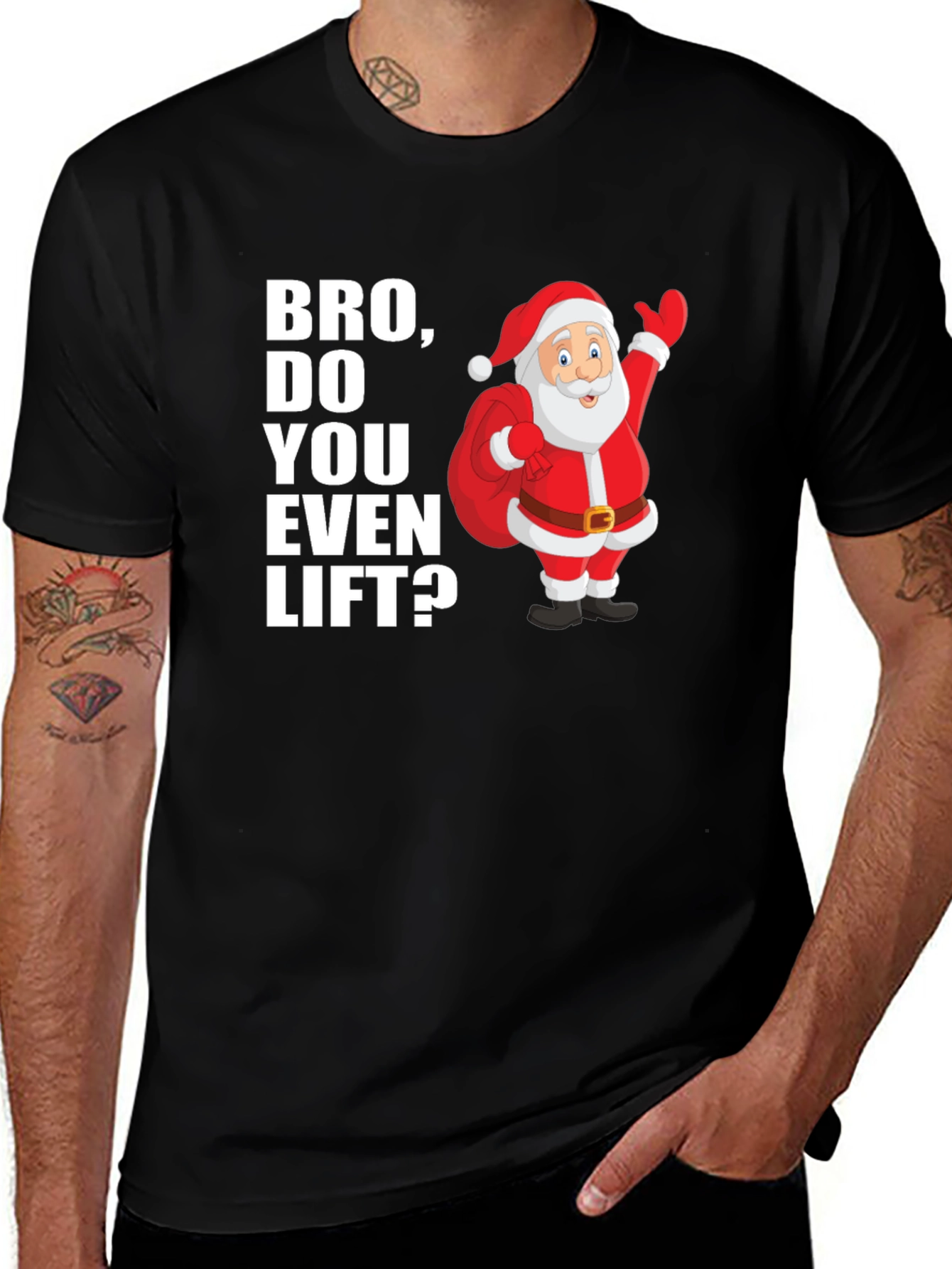 Bro Do You Even Lift Santa T-Shirt Funny Christmas Tee