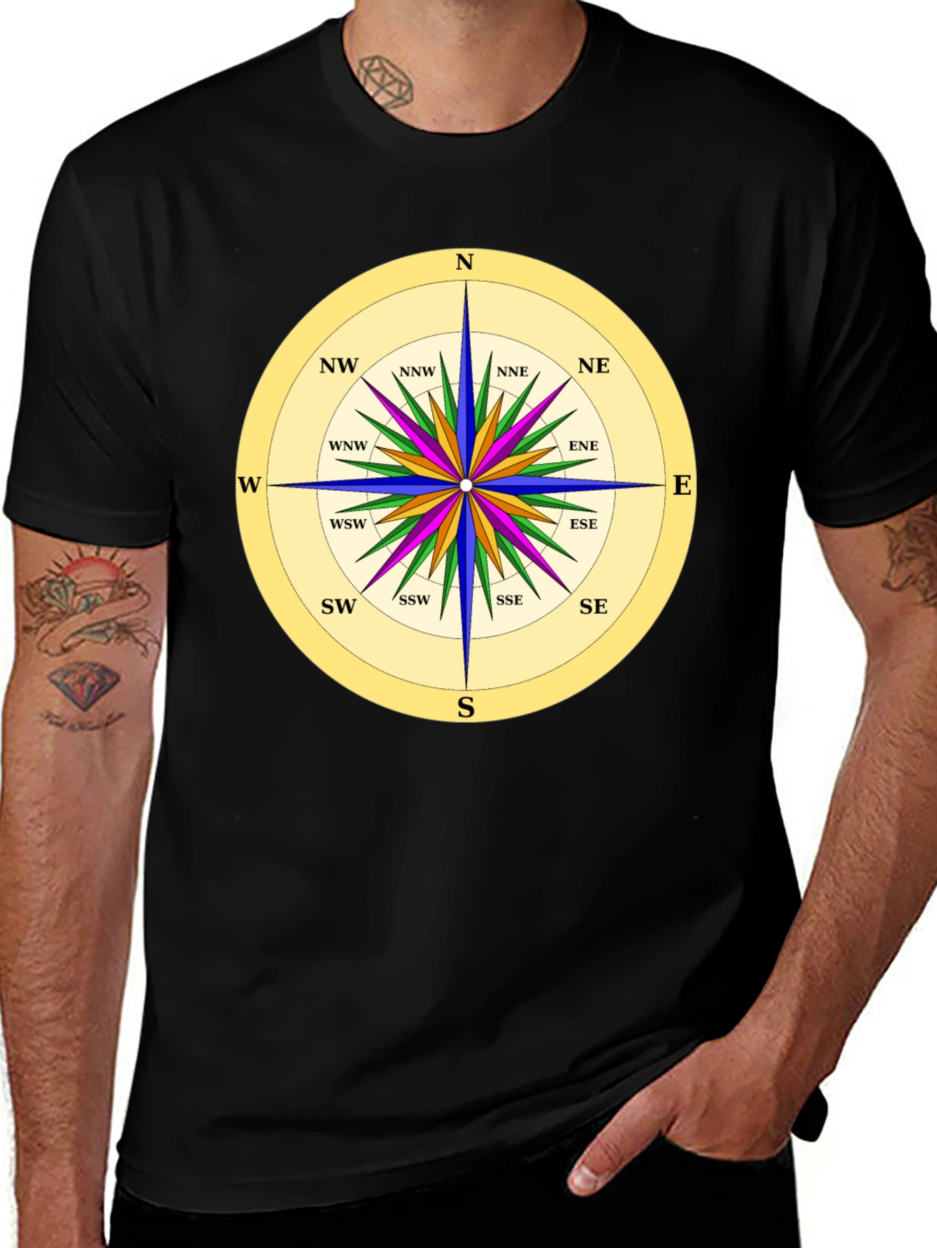 Variant 23 of Nautical Compass Rose Black T-Shirt
