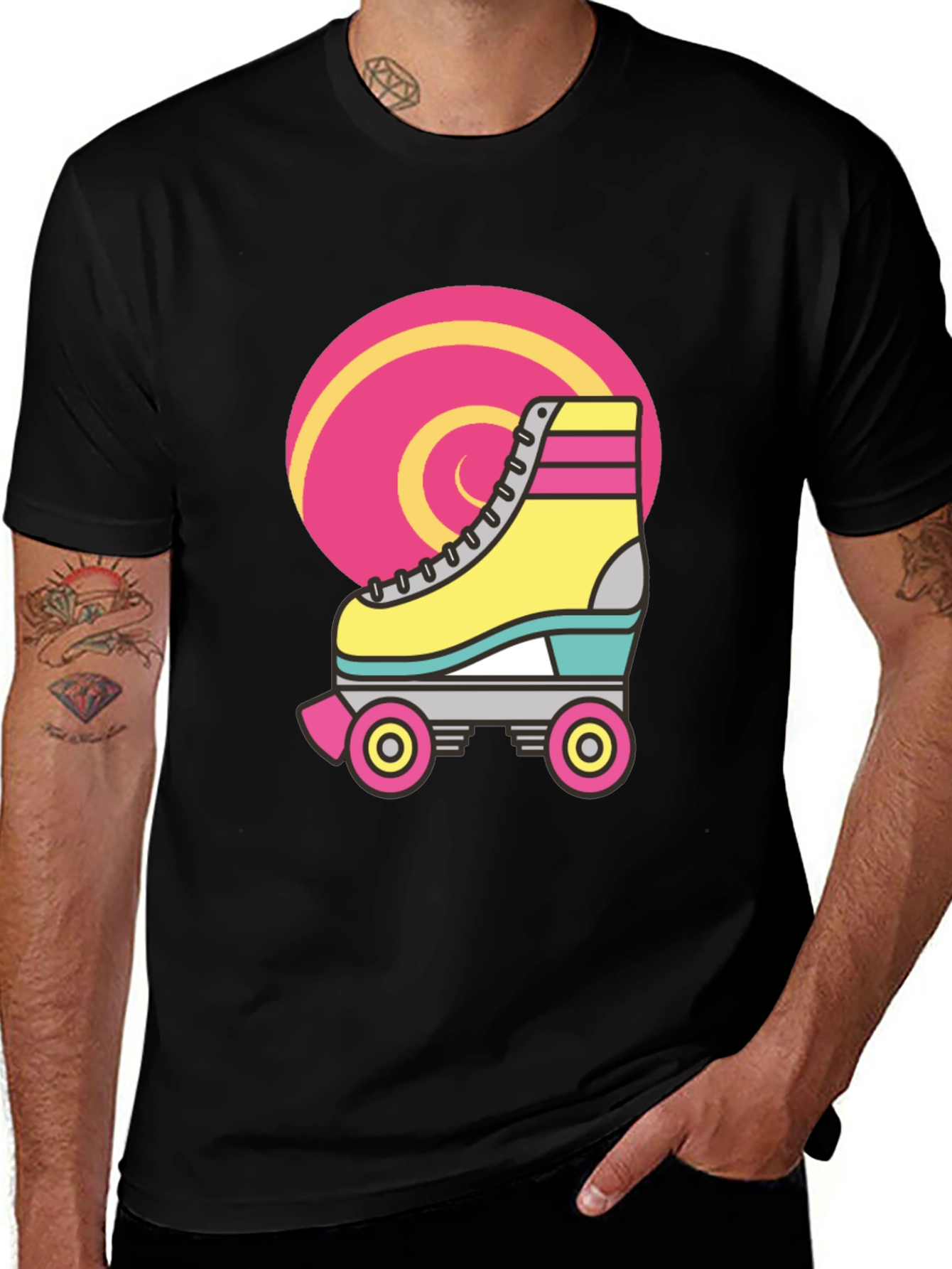 Variant 3 of Retro Roller Skate Graphic Tee - Black Cotton