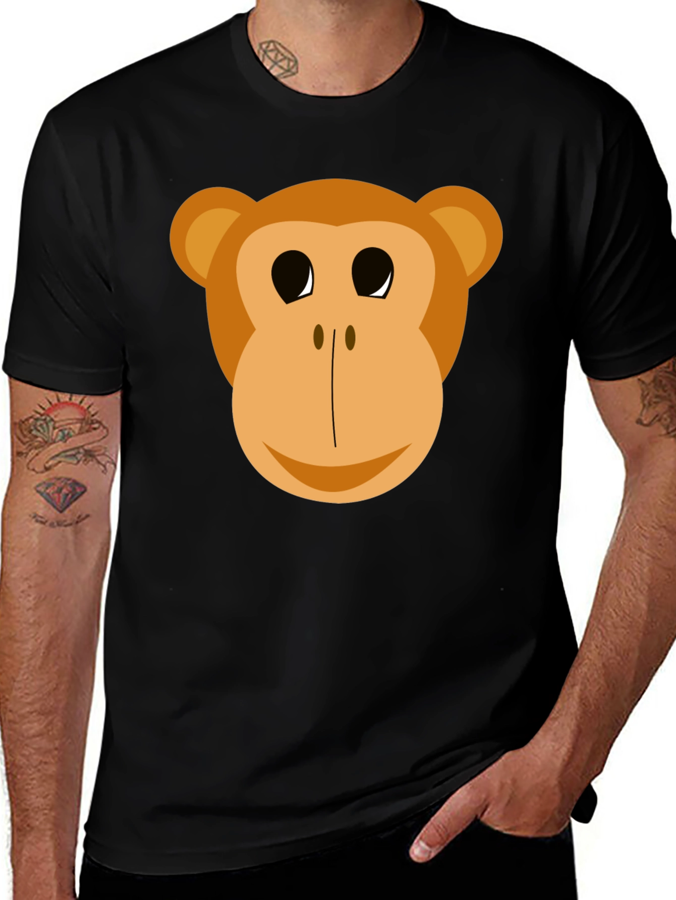 Black Funny Monkey Face Graphic T-Shirt main image
