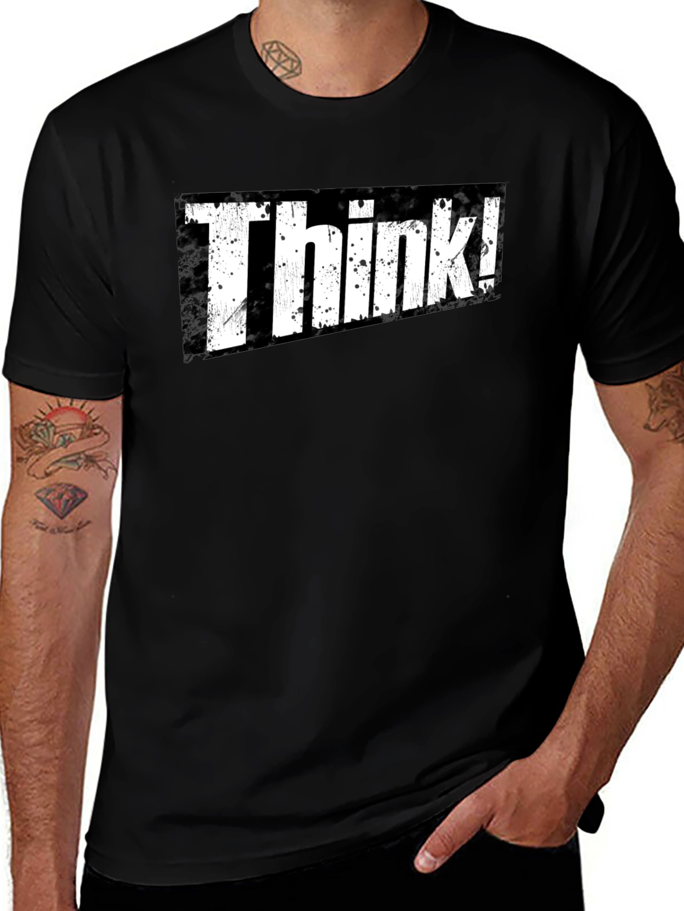 Think! Black Graphic Tee - Mens Slogan T-Shirt