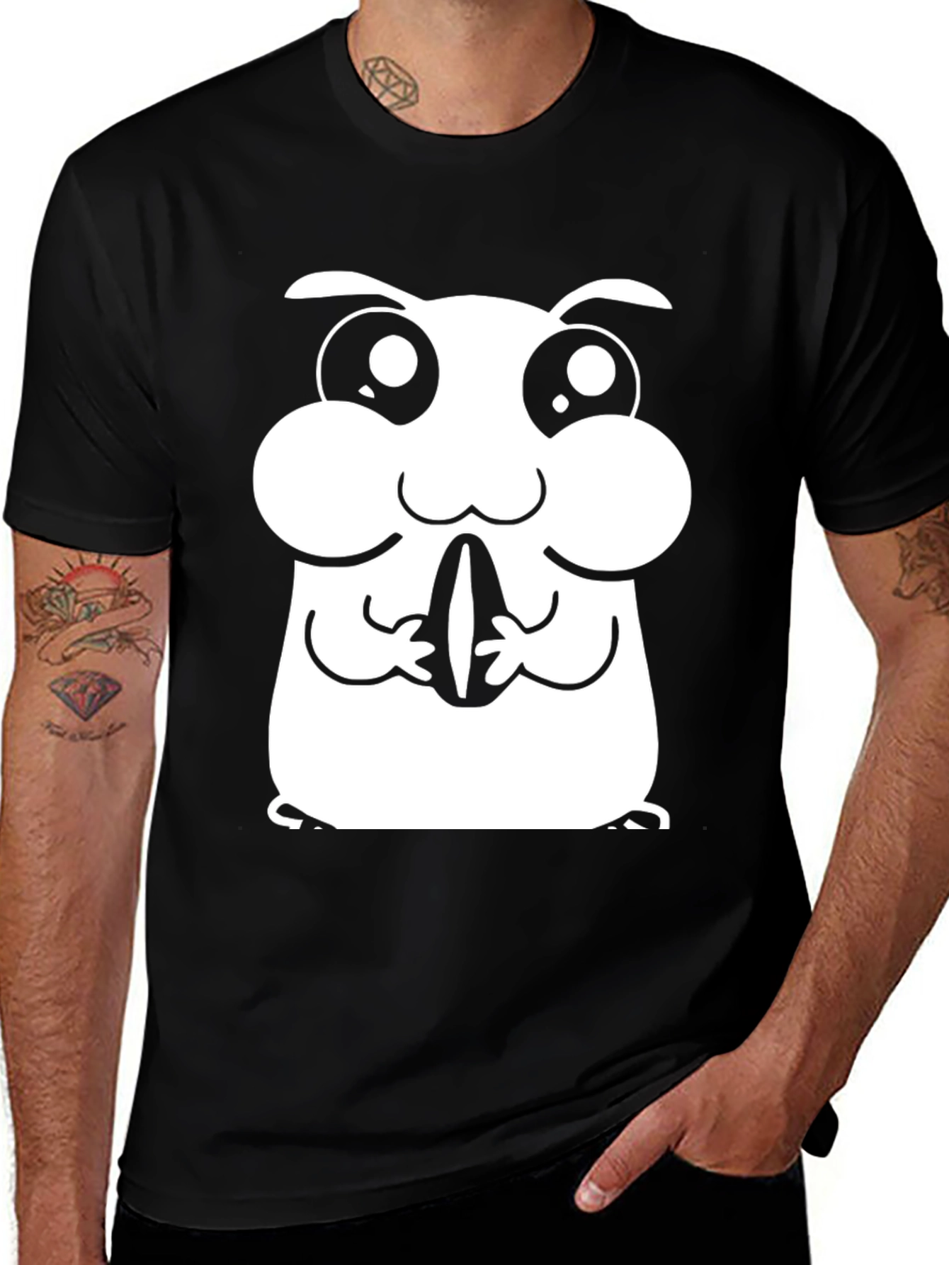 Variant 30 of Cute Hamster Graphic Tee - Black Cotton Comfort