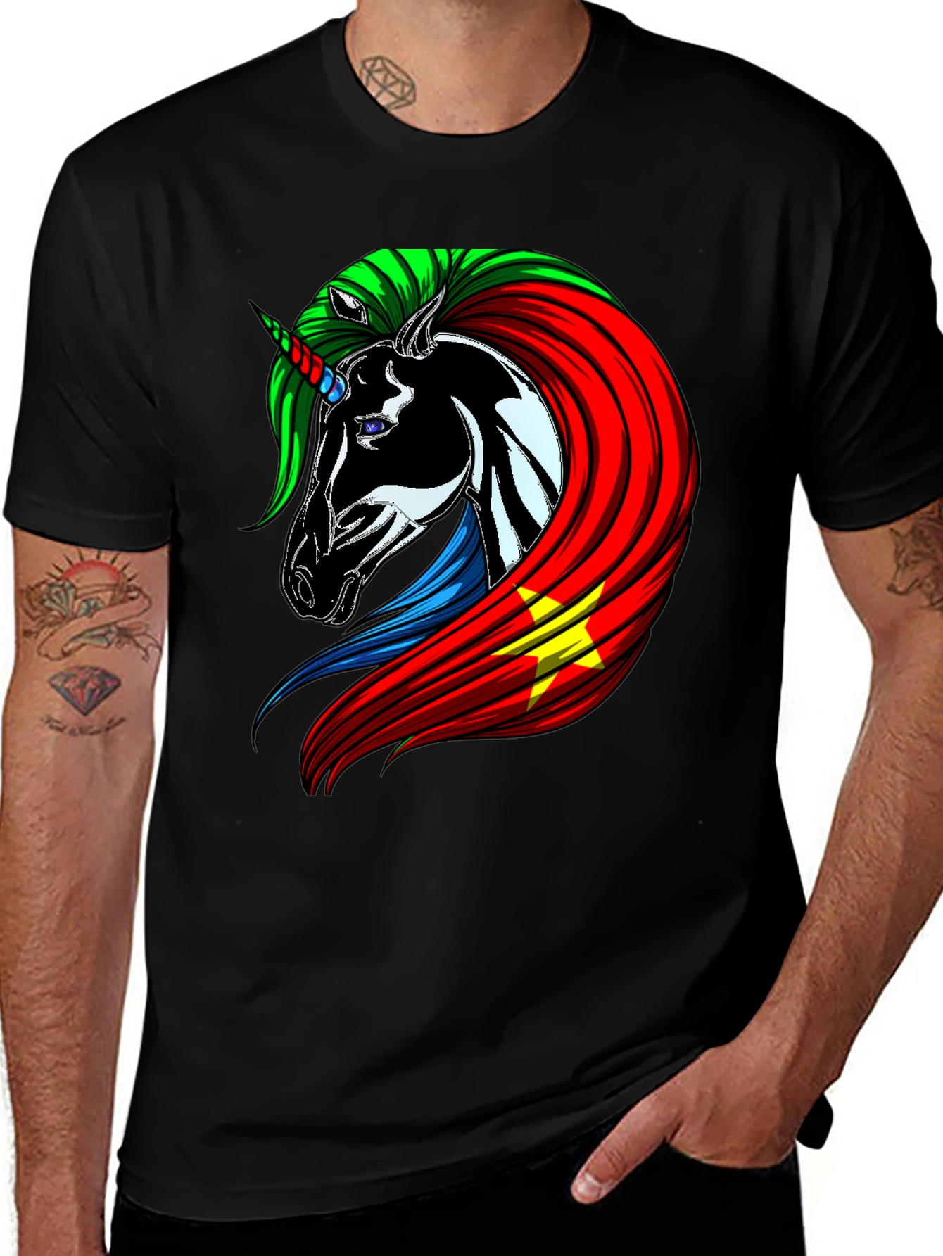 Variant 21 of Unicorn Vietnam Flag Graphic Tee - Men's Black T-Shirt