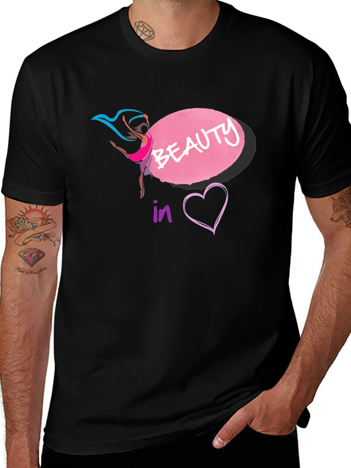 Beauty in Heart T-Shirt - Black, Graphic Tee