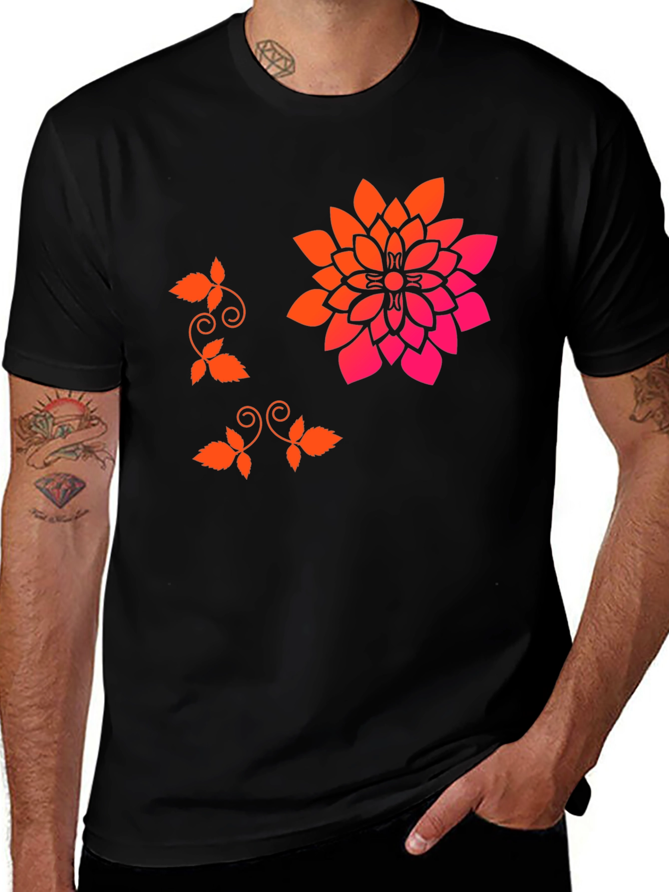 Variant 30 of Stylish Black T-Shirt with Floral Accent