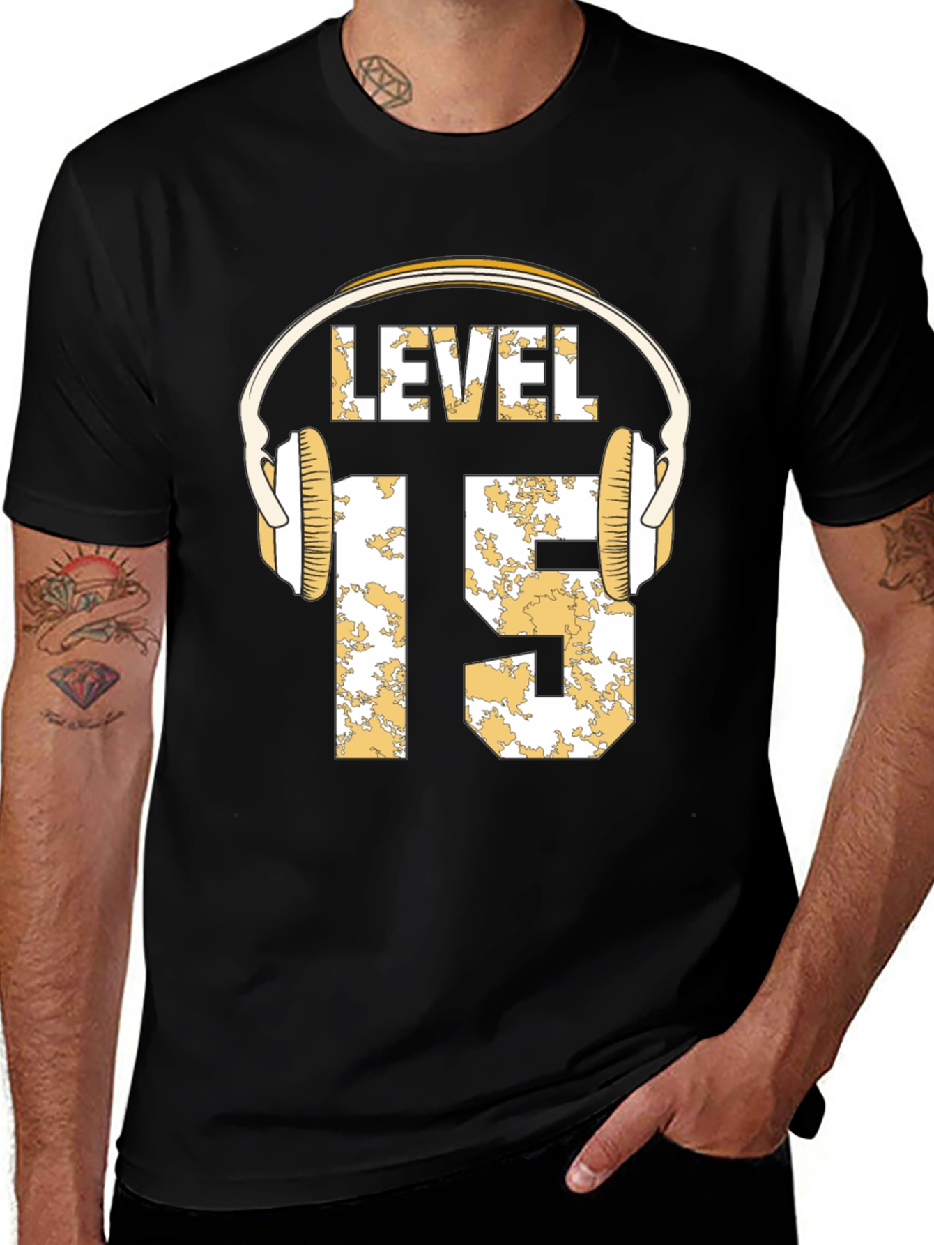 Level 15 Gamer T-Shirt with Headphone Graphic