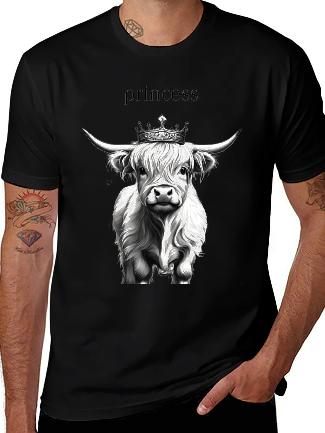 Variant 27 of Princess Highland Cow Graphic Tee - Black