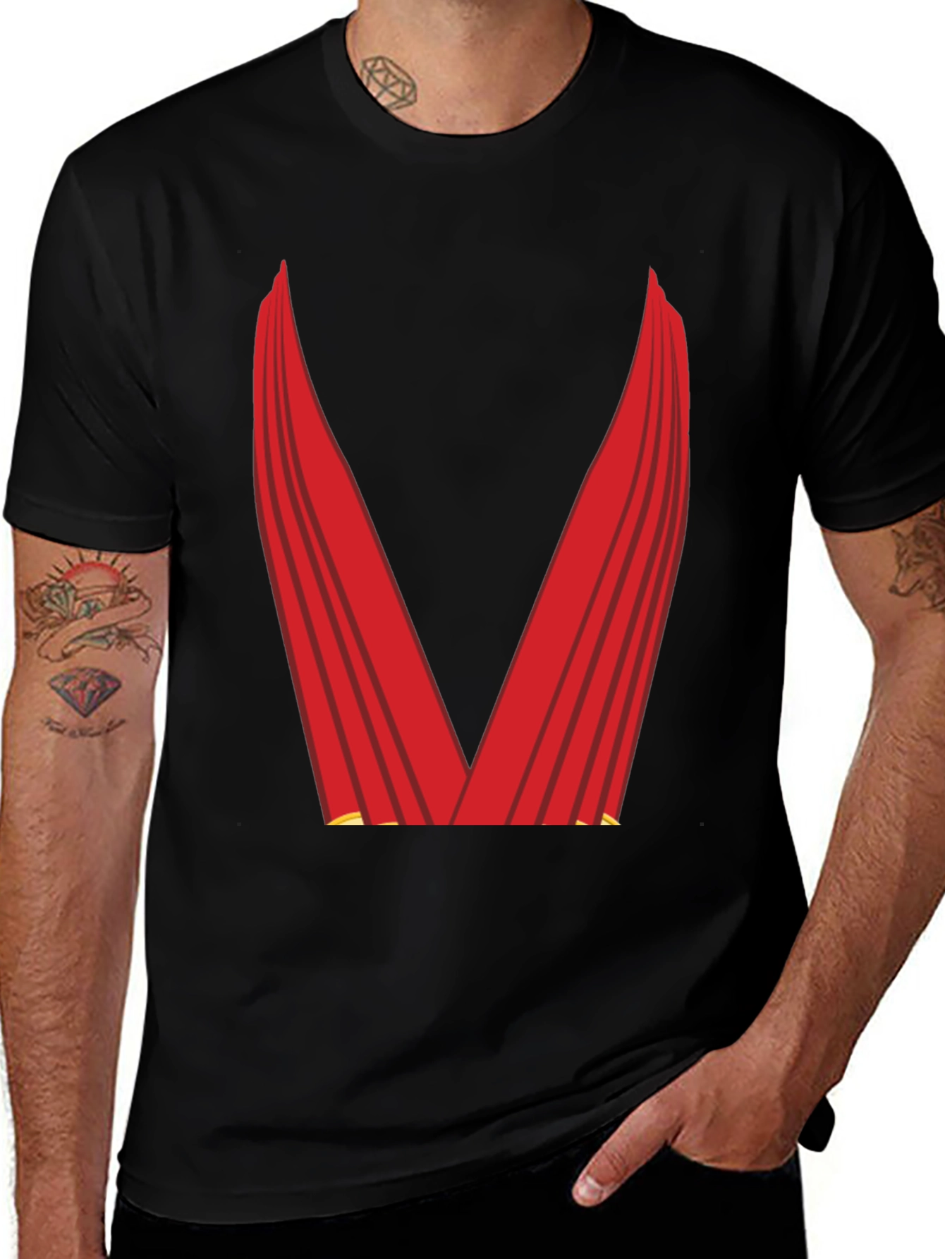 Variant 26 of Red Cape Graphic Tee - Superhero Style