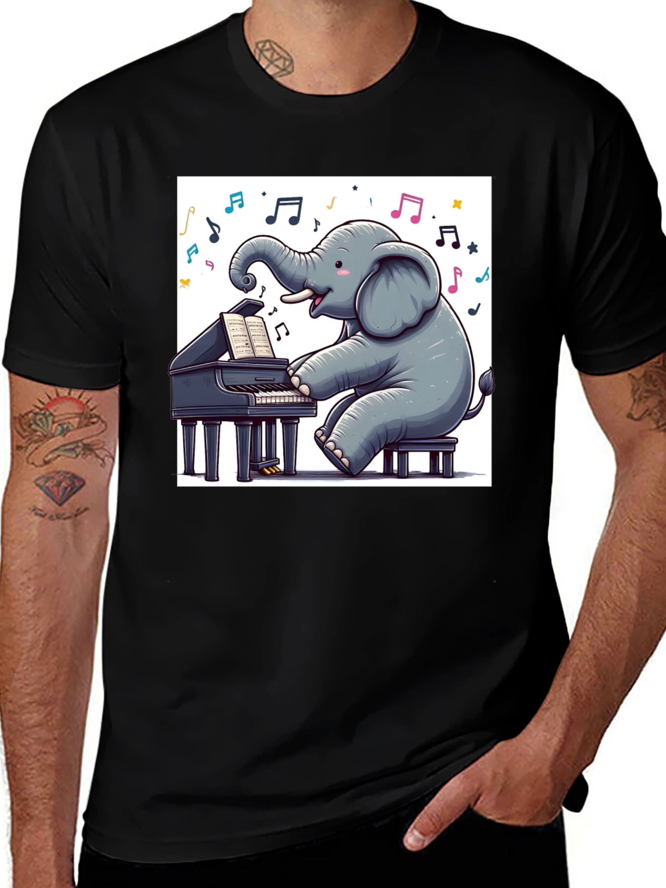 Variant 17 of Elephant Pianist Graphic Tee - Black