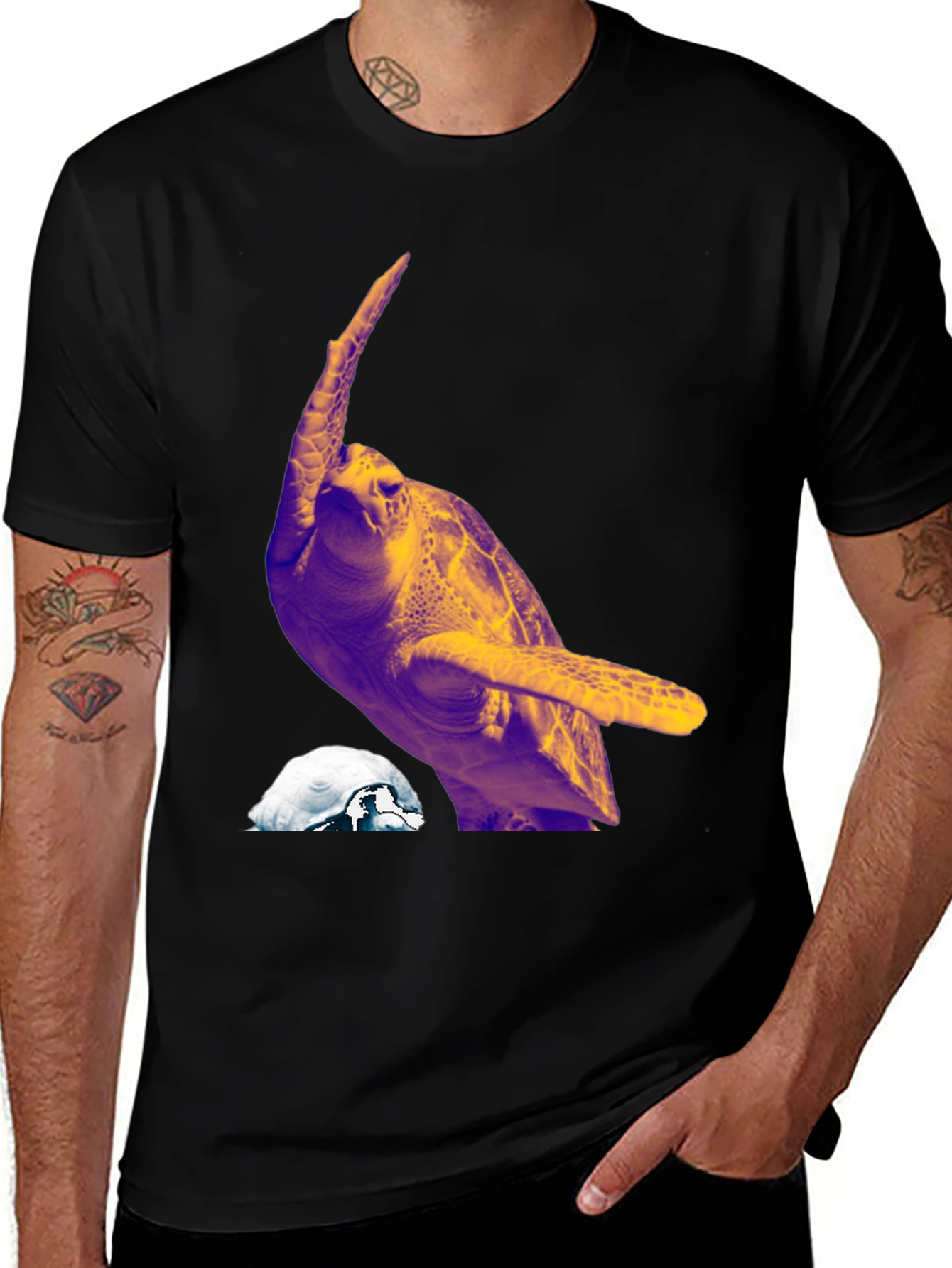 Variant 3 of Turtle Graphic Tee - Men's Black Crew Neck T-Shirt