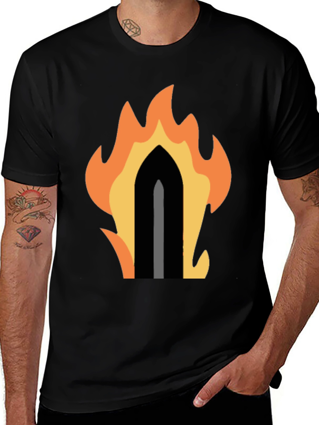 Variant 24 of Flame Sword Graphic Black T-Shirt
