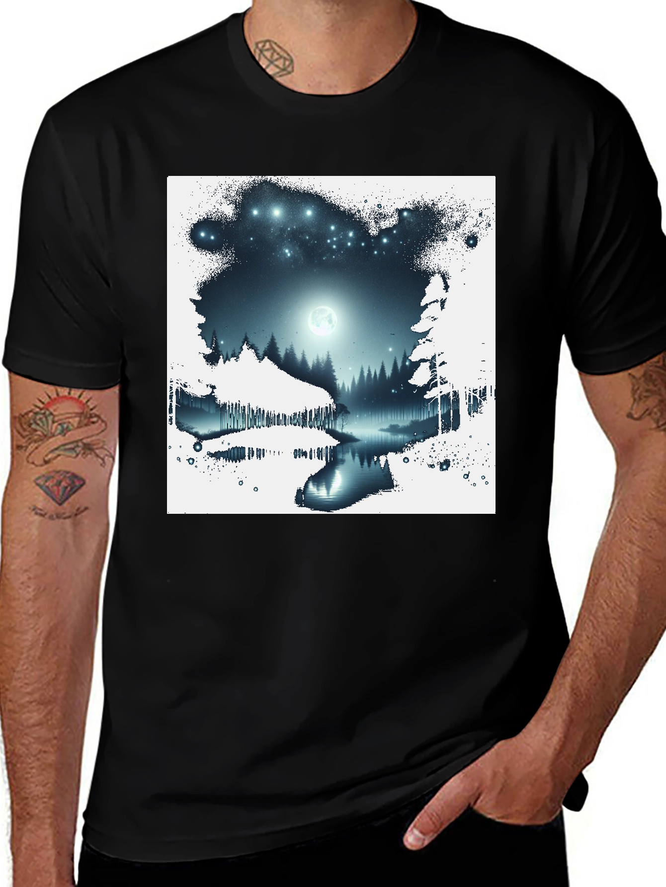 Variant 28 of Moonlit Forest Graphic Tee - Black