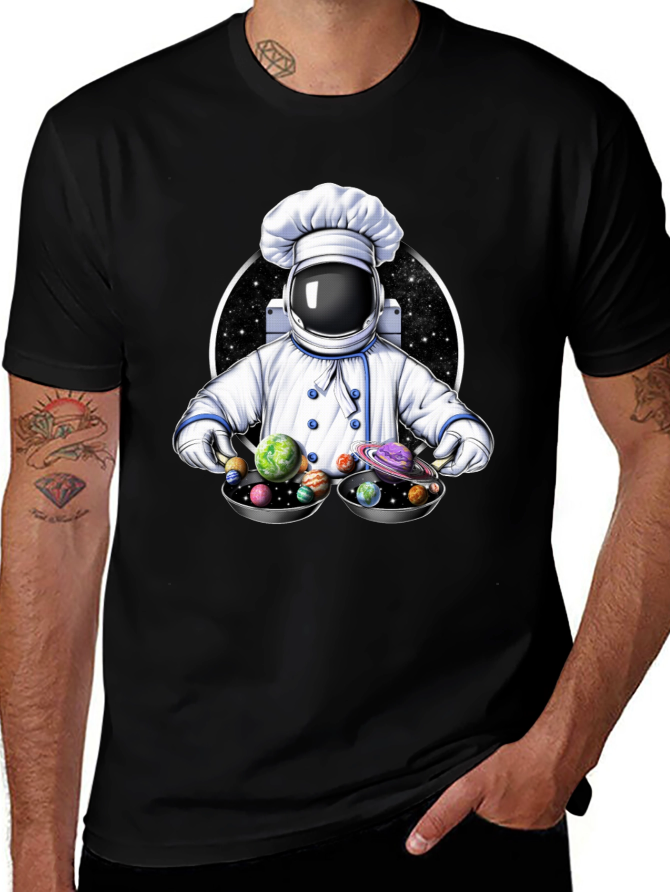 Variant 30 of Cosmic Chef T-Shirt - Spaceman Planetary Dish