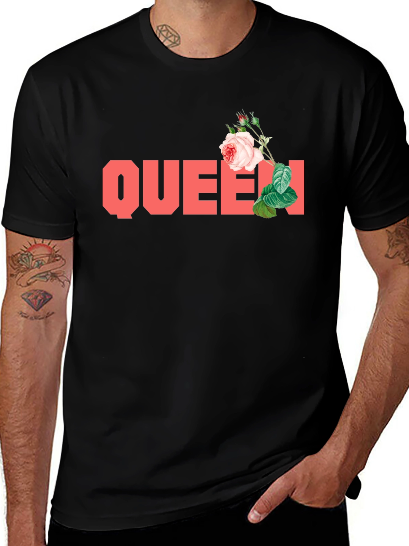 Variant 7 of Queen Rose Graphic Black T-Shirt