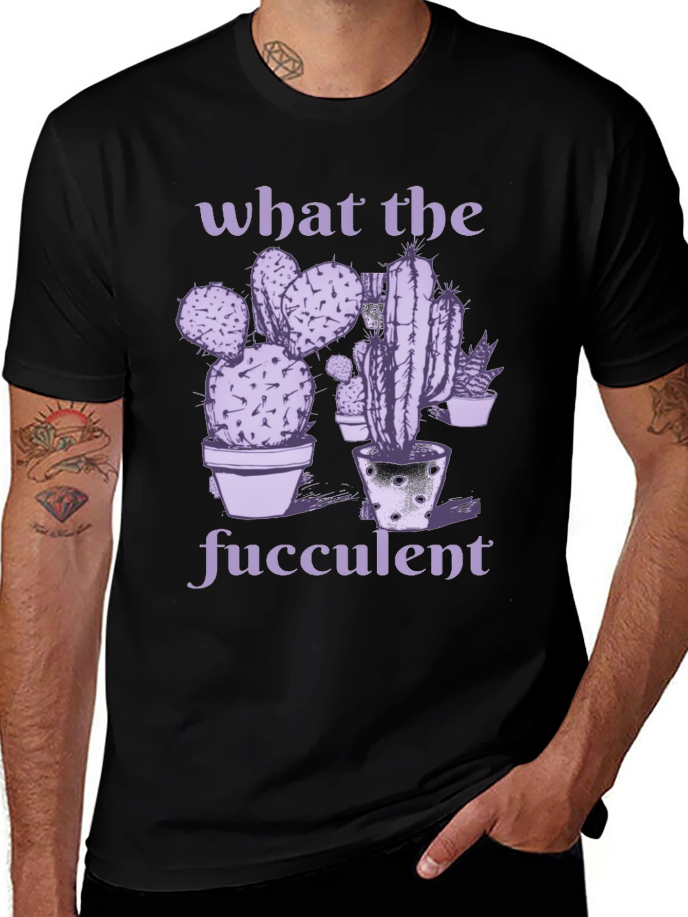 Variant 26 of What The Fucculent Black T-Shirt - Cactus Graphic Tee