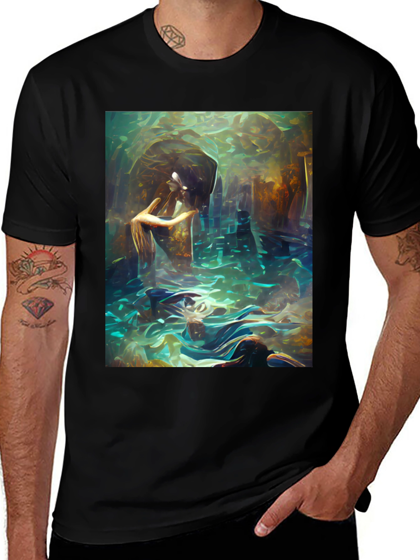Black Artistic Underwater Scene Black T-Shirt main image