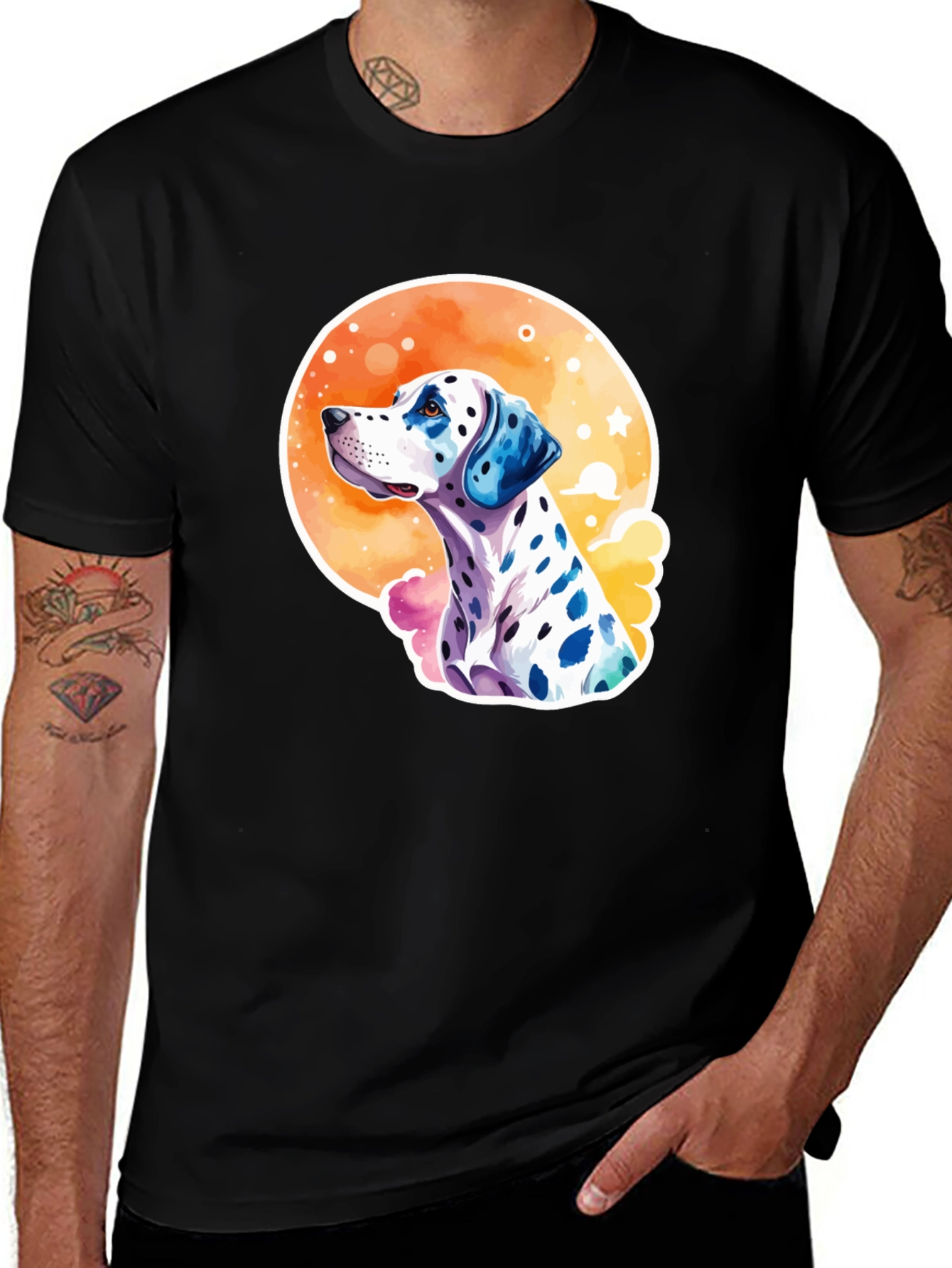 Variant 22 of Dalmatian Watercolor Graphic Tee - Men's Black T-Shirt
