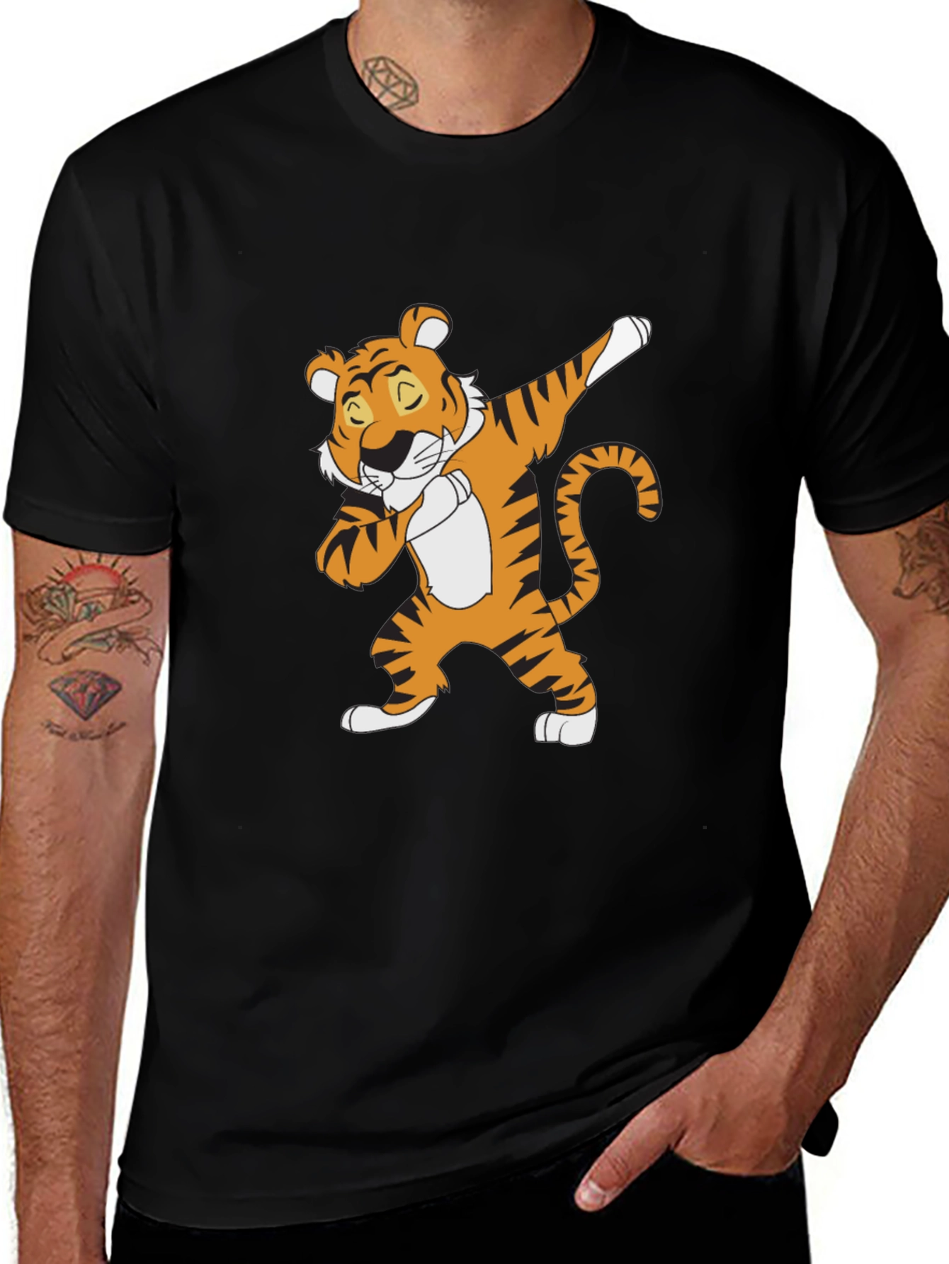 Variant 13 of Dabbing Tiger Graphic Tee - Black Cotton T-Shirt