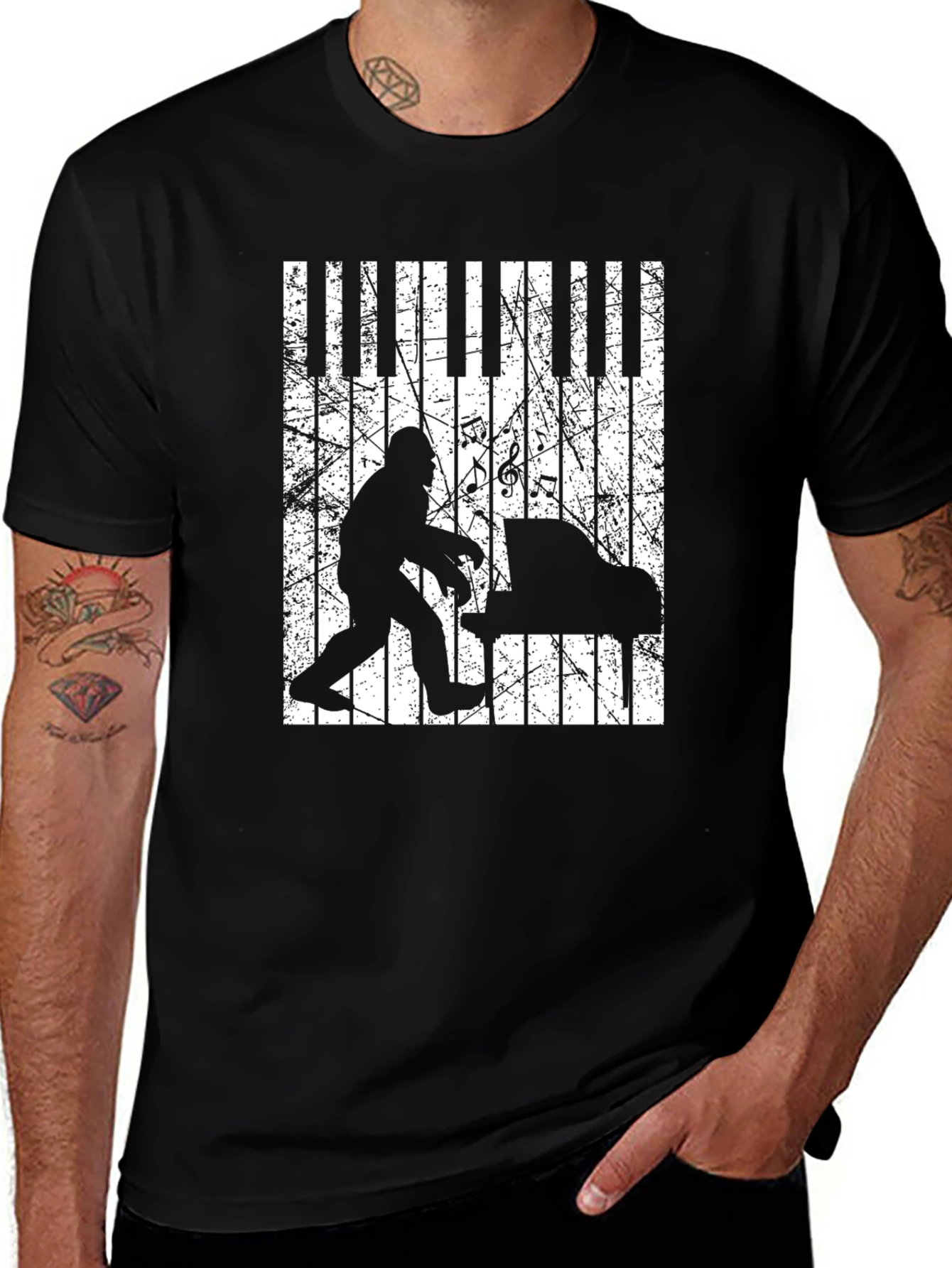 Variant 20 of Sasquatch Piano Player Black T-Shirt