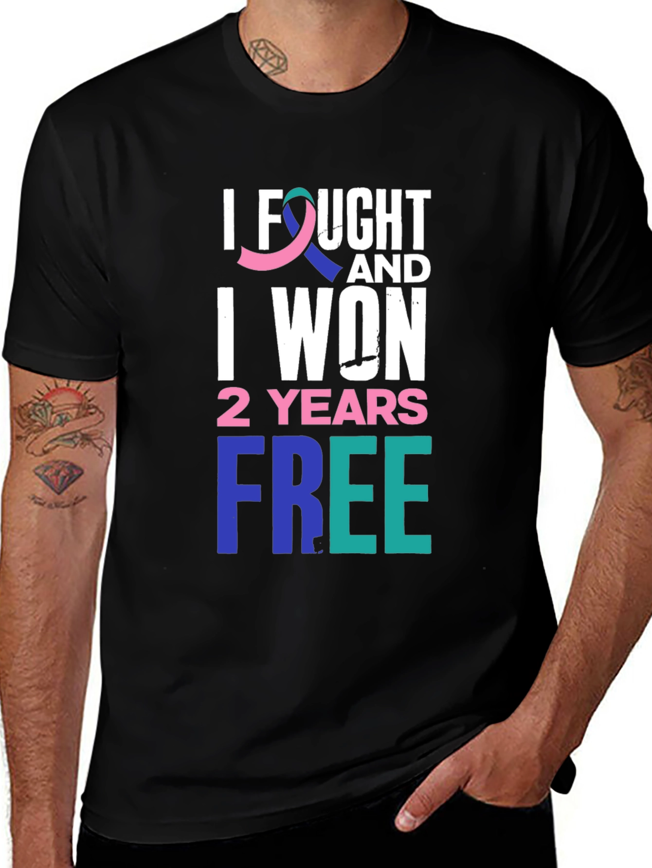 Variant 29 of I Fought & Won 2 Years Free Cancer Awareness T-Shirt