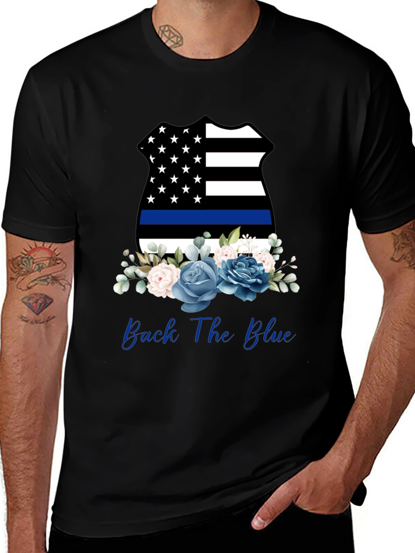 Back The Blue Floral Badge T-Shirt