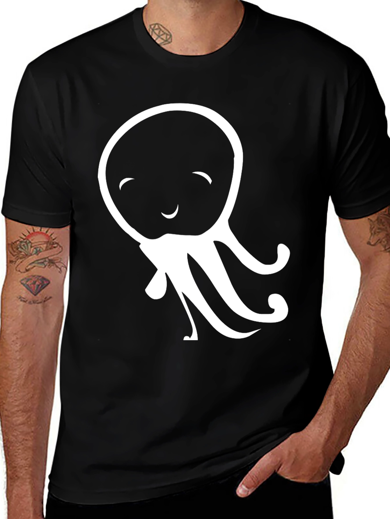 Variant 5 of Cute Octopus Graphic Tee - Black