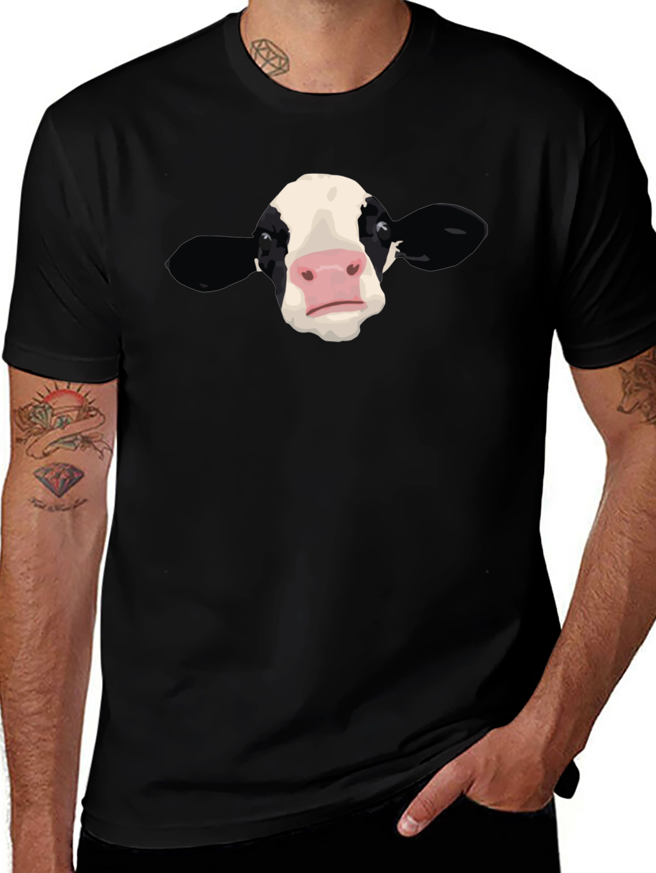 Variant 13 of Cow Face Graphic Black T-Shirt