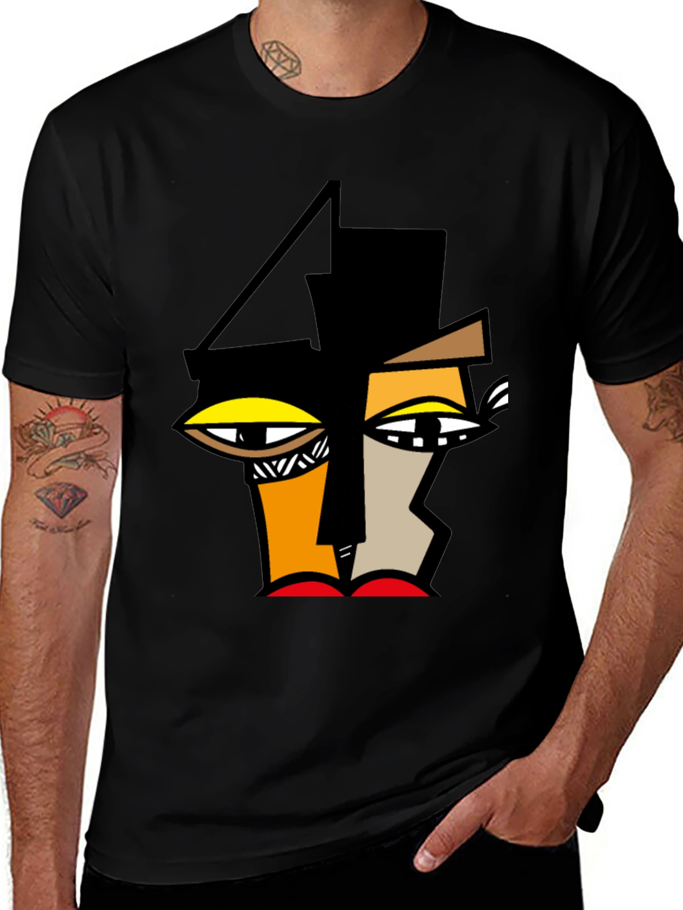 Variant 28 of Abstract Face Graphic Black T-Shirt