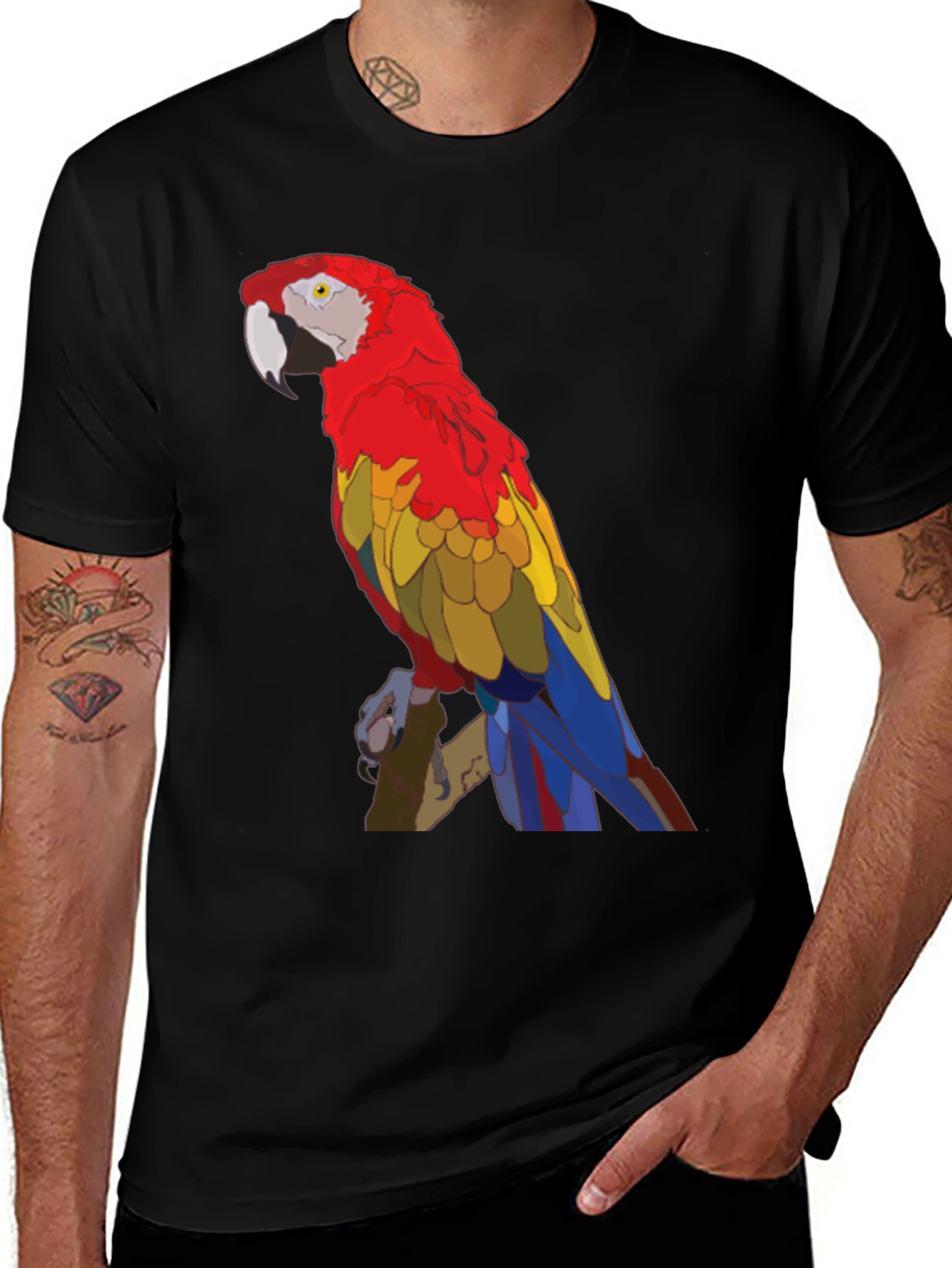 Variant 24 of Vibrant Macaw Parrot Graphic Print Black T-Shirt