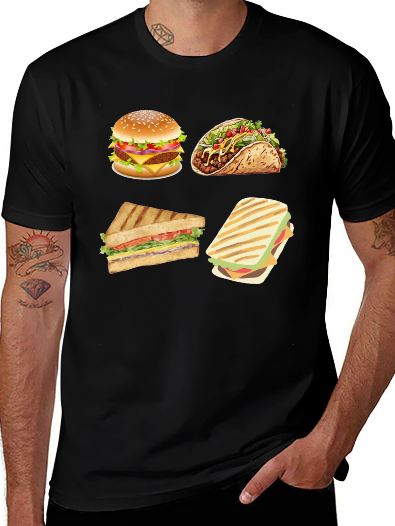 Food Graphic T-Shirt - Burger, Taco, Sandwich Design