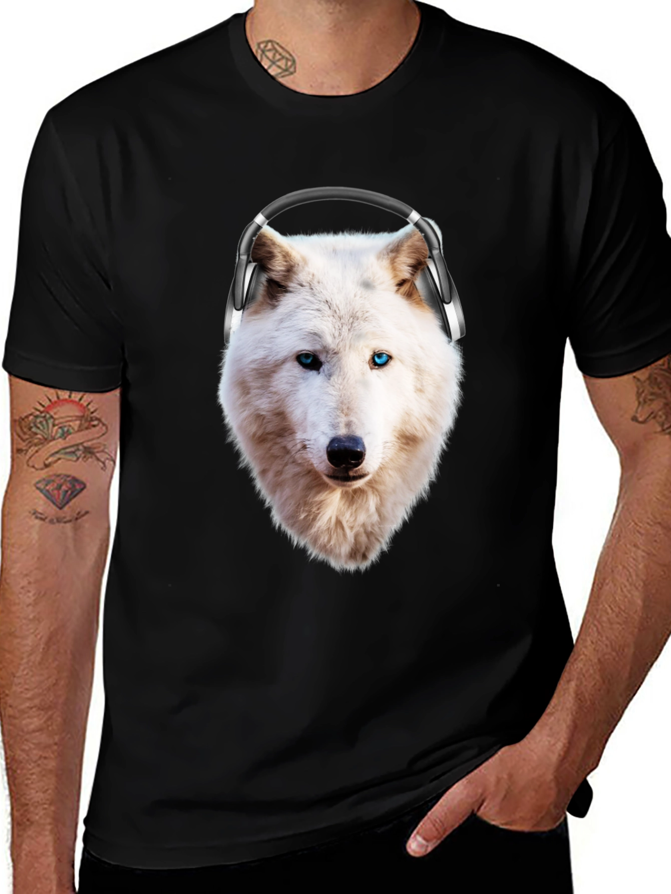 Variant 11 of Wolf with Headphones Graphic T-Shirt