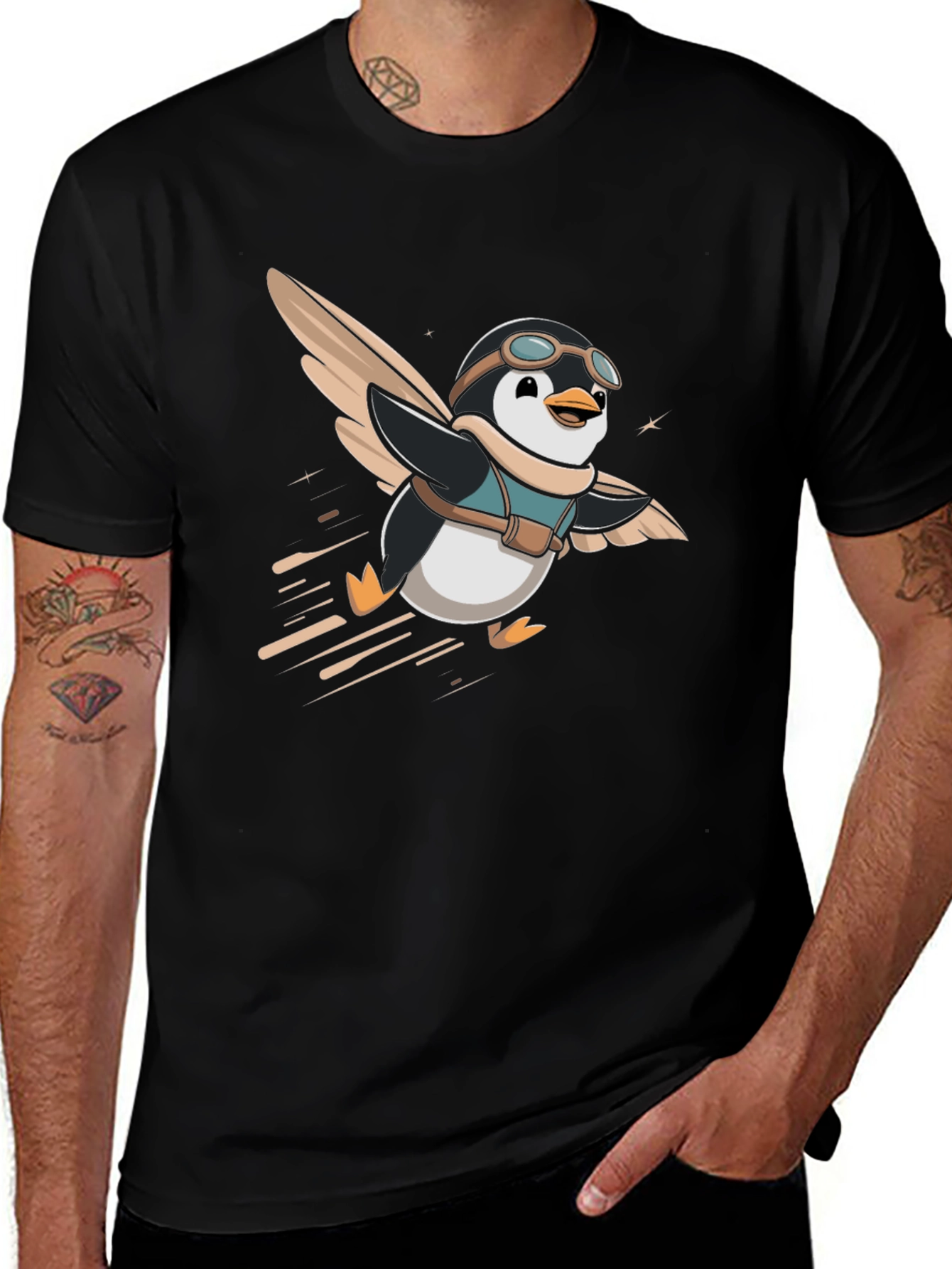 Variant 14 of Pilot Penguin Graphic Tee - Black