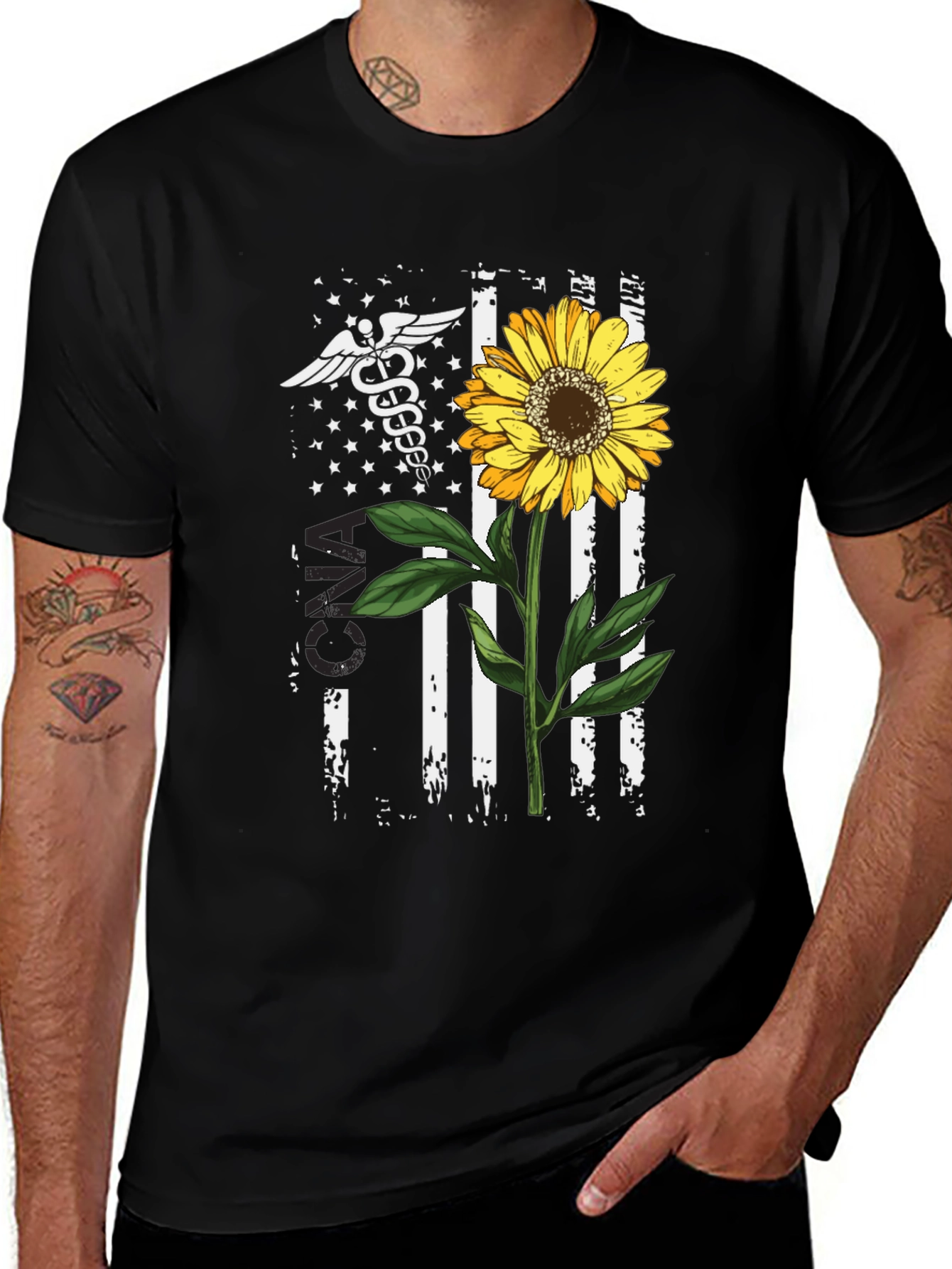 Variant 18 of American Flag Sunflower Nurse T-Shirt
