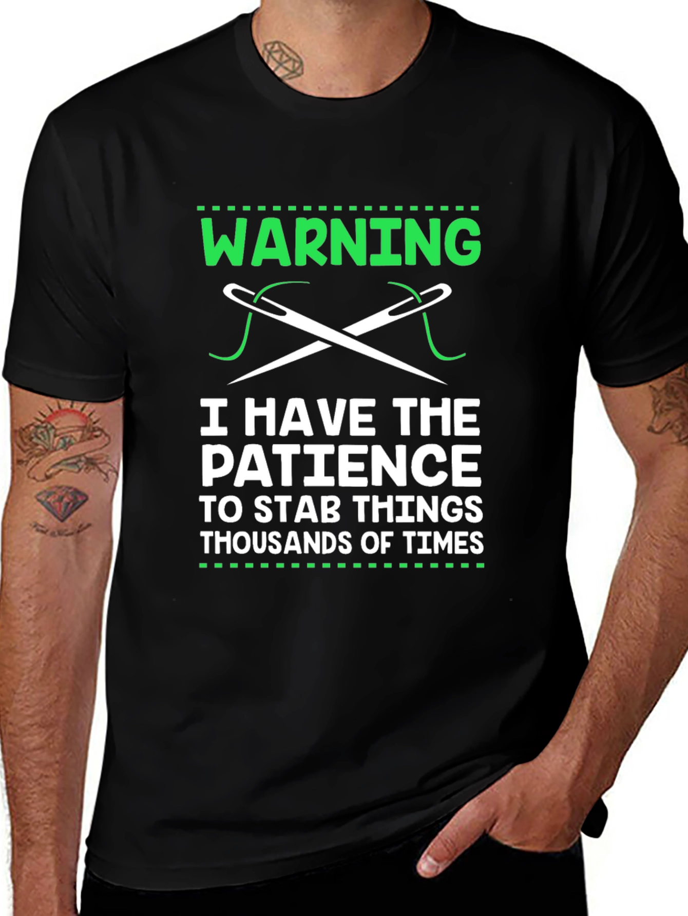 Variant 19 of Warning: Patience to Stab T-Shirt - Sewing Humor