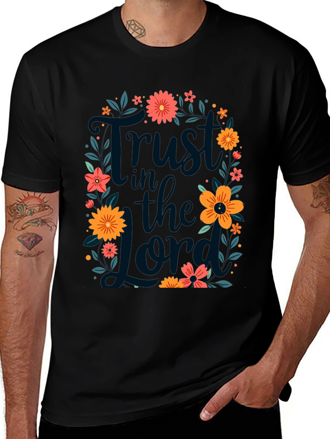 Black Trust in the Lord Floral Tee main image