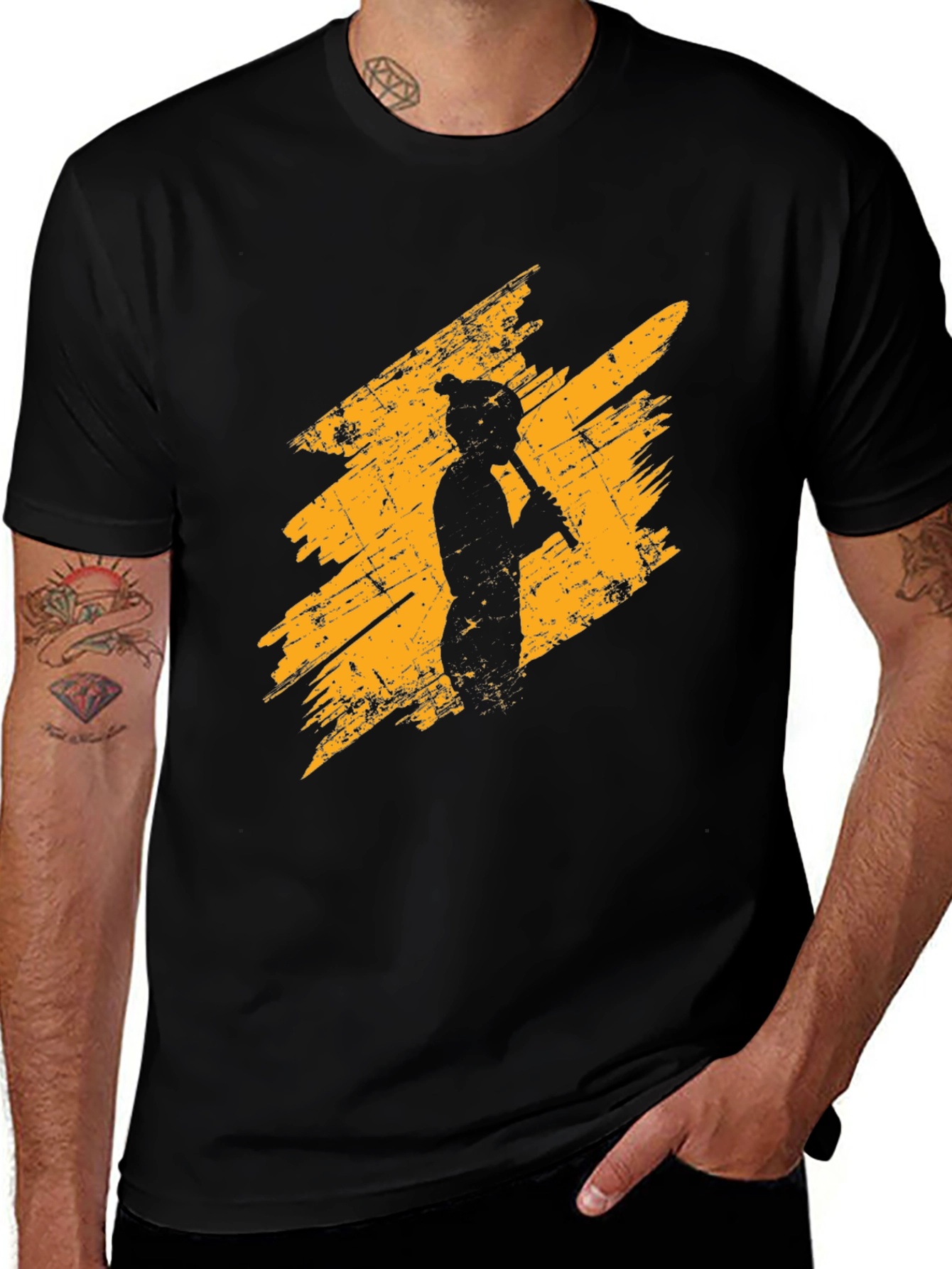 Variant 25 of Flute Player Graphic Tee - Distressed Style, Black T-Shirt
