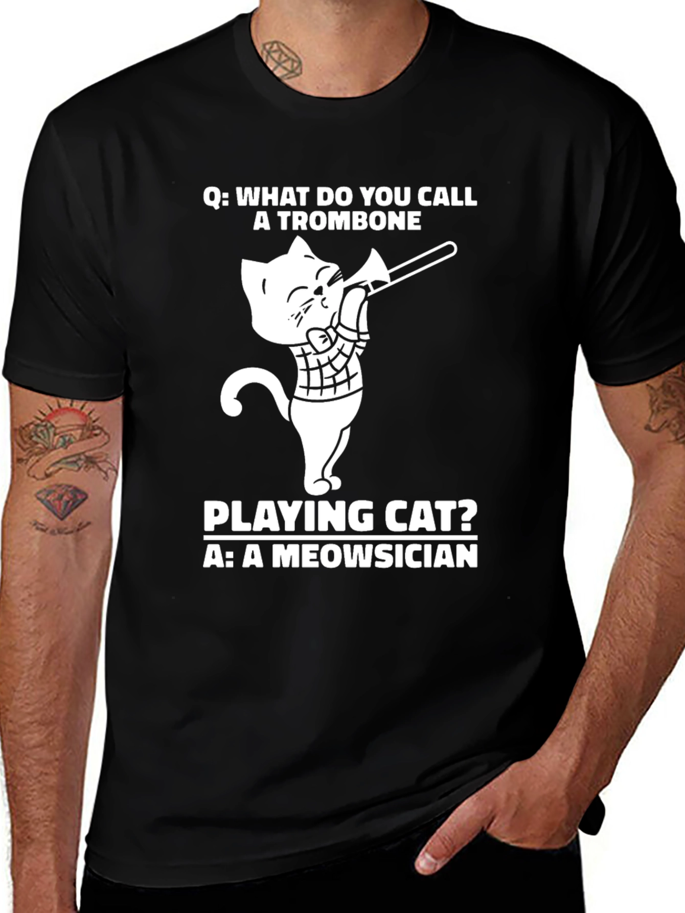 Variant 10 of Meowsician Trombone Cat T-Shirt - Black
