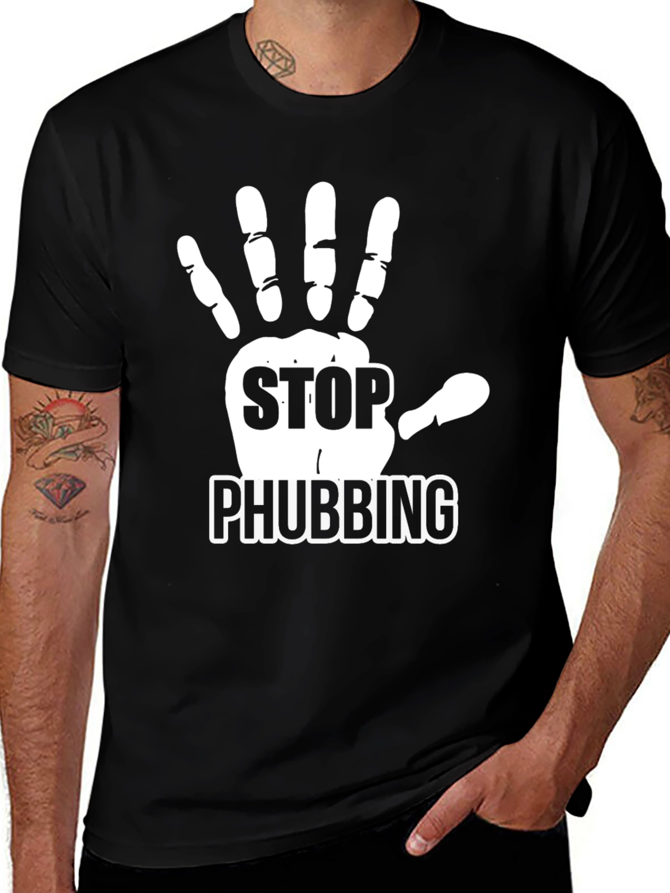Stop Phubbing Black T-Shirt Anti-Phone Addiction Tee