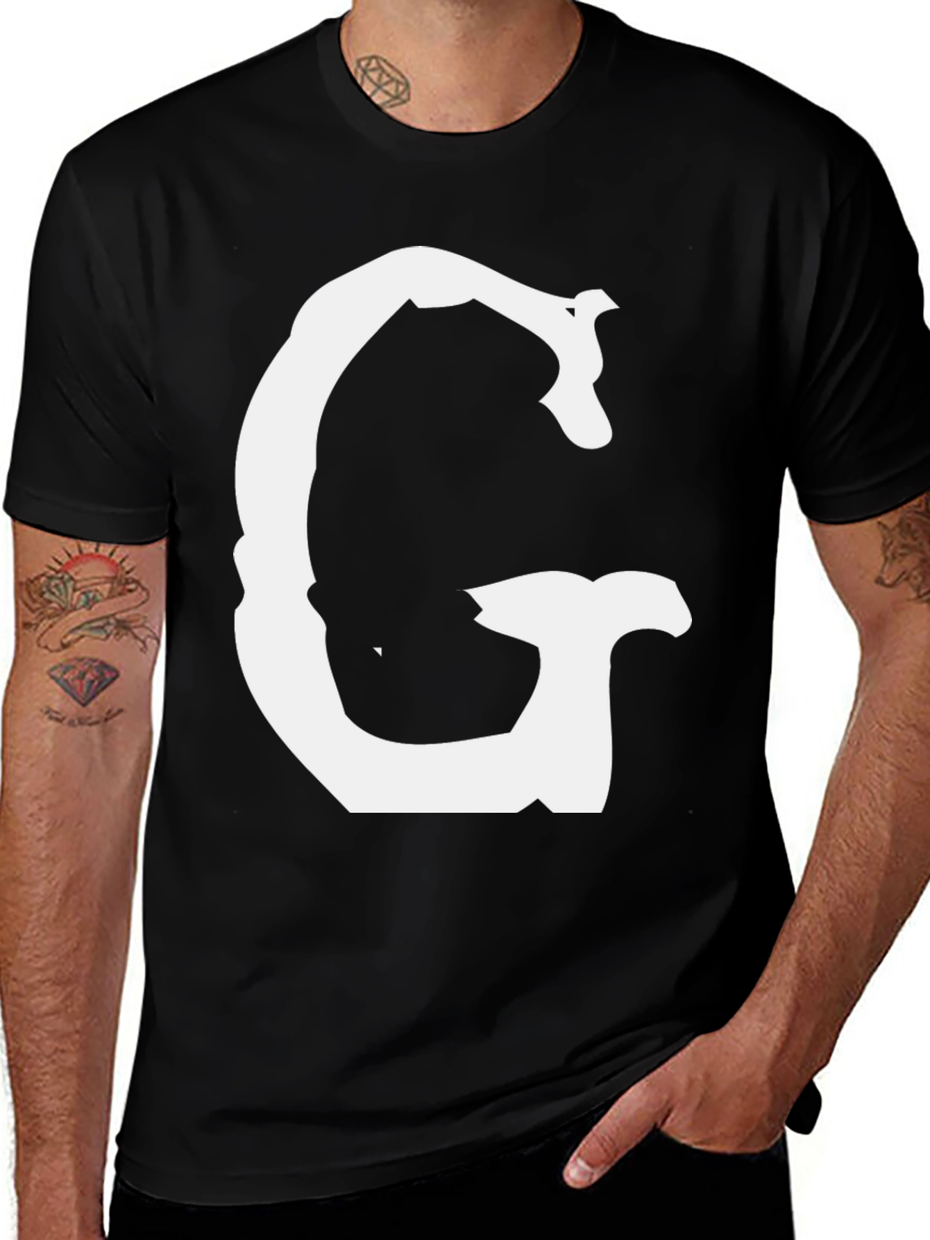 Variant 23 of Bold 'G' Graphic Tee - Black Cotton Casual Shirt