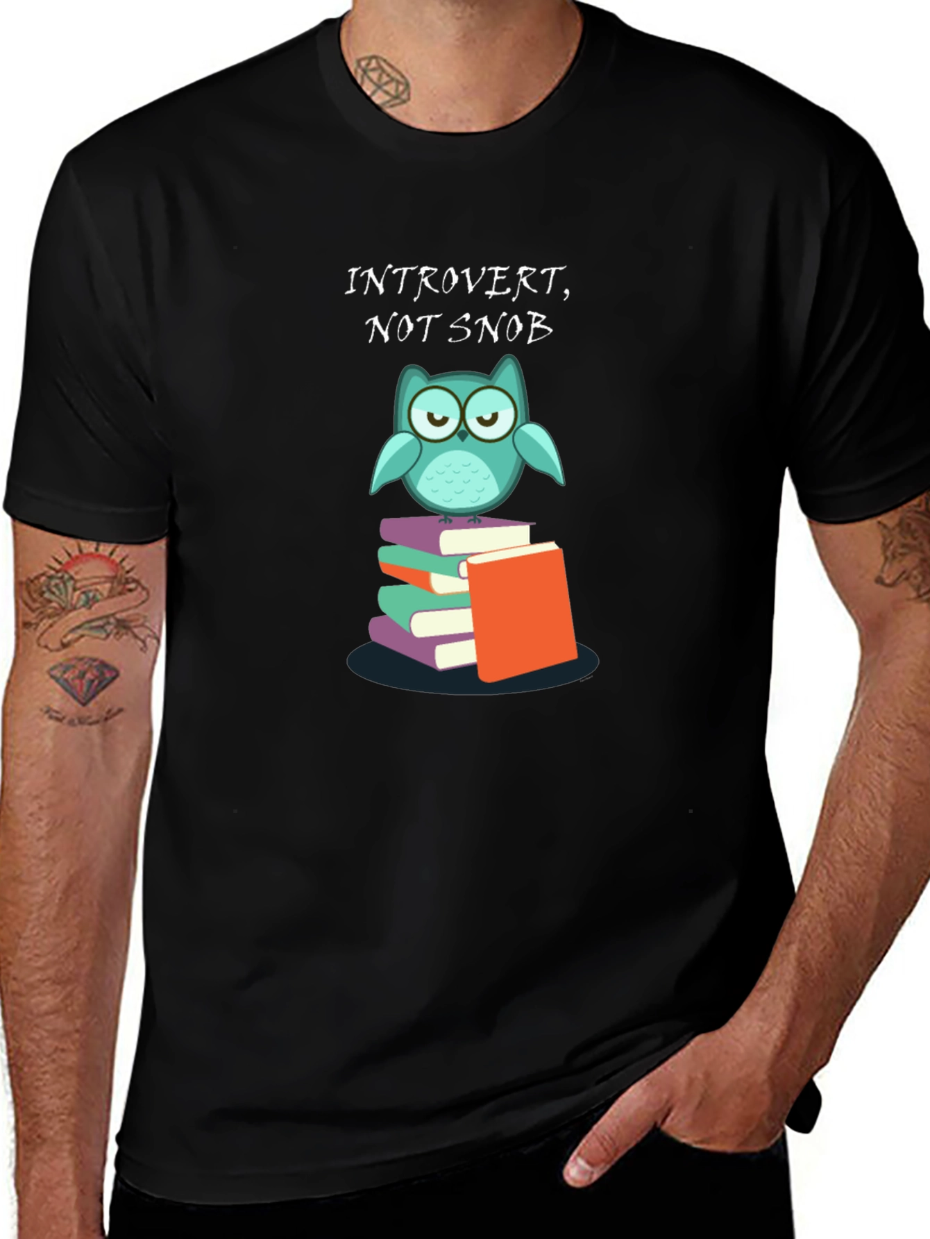Variant 30 of Introvert Not Snob Owl on Books T-Shirt