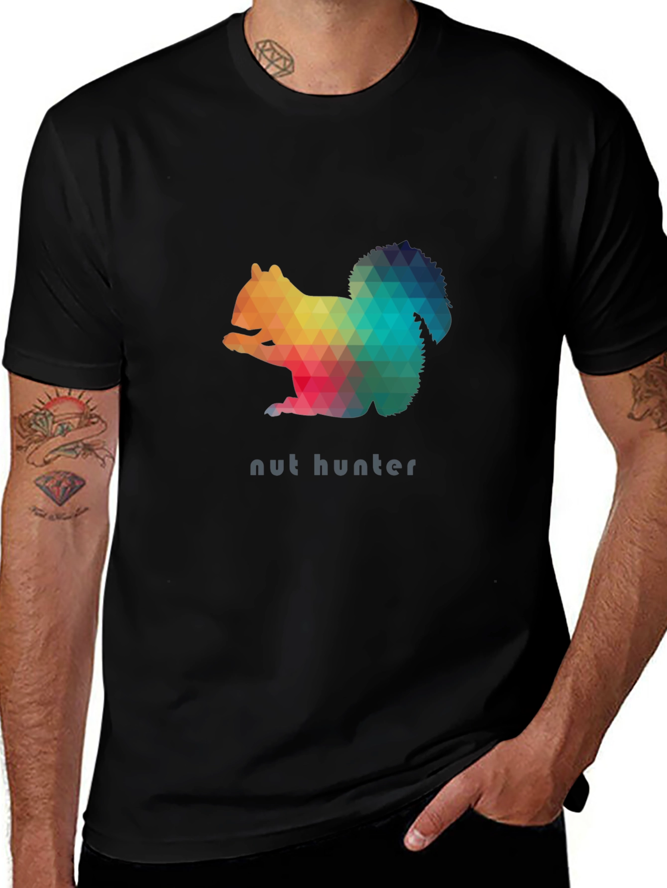 Nut Hunter Squirrel Graphic Tee - Stylish Men's Black T-Shirt