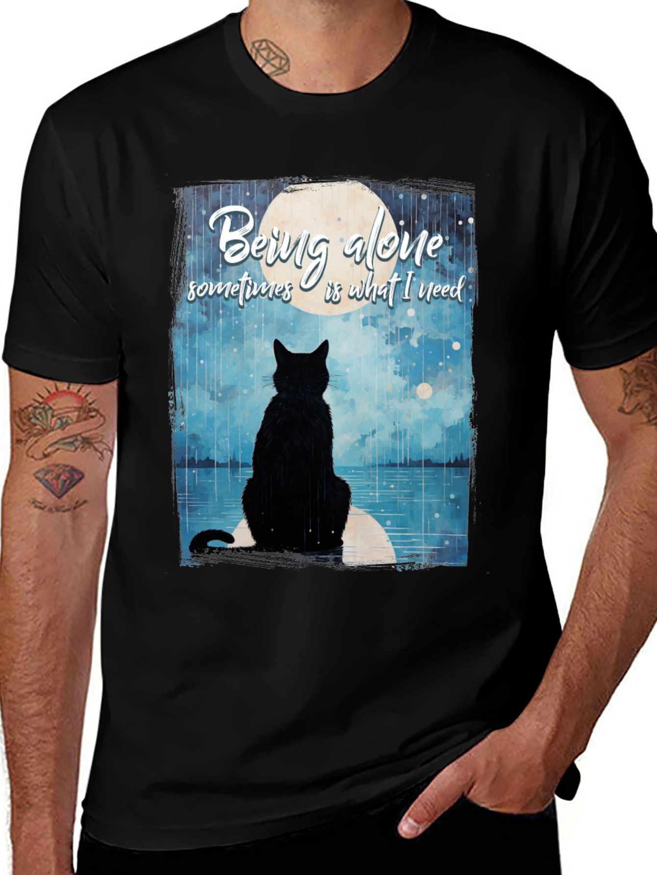 Variant 21 of Being Alone Cat T-Shirt - Unisex Black Tee