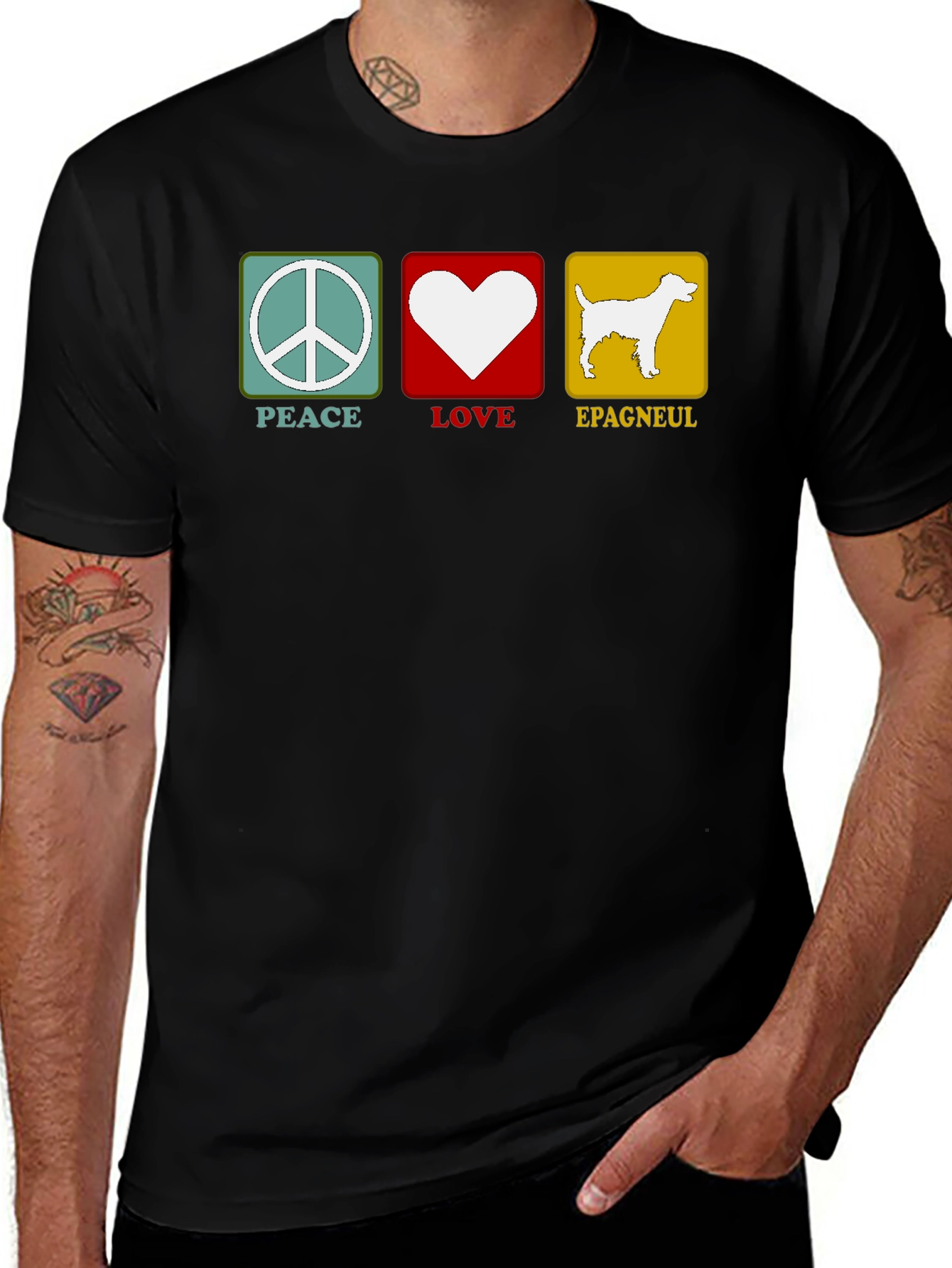 Black Peace Love Epagneul Dog T-Shirt main image