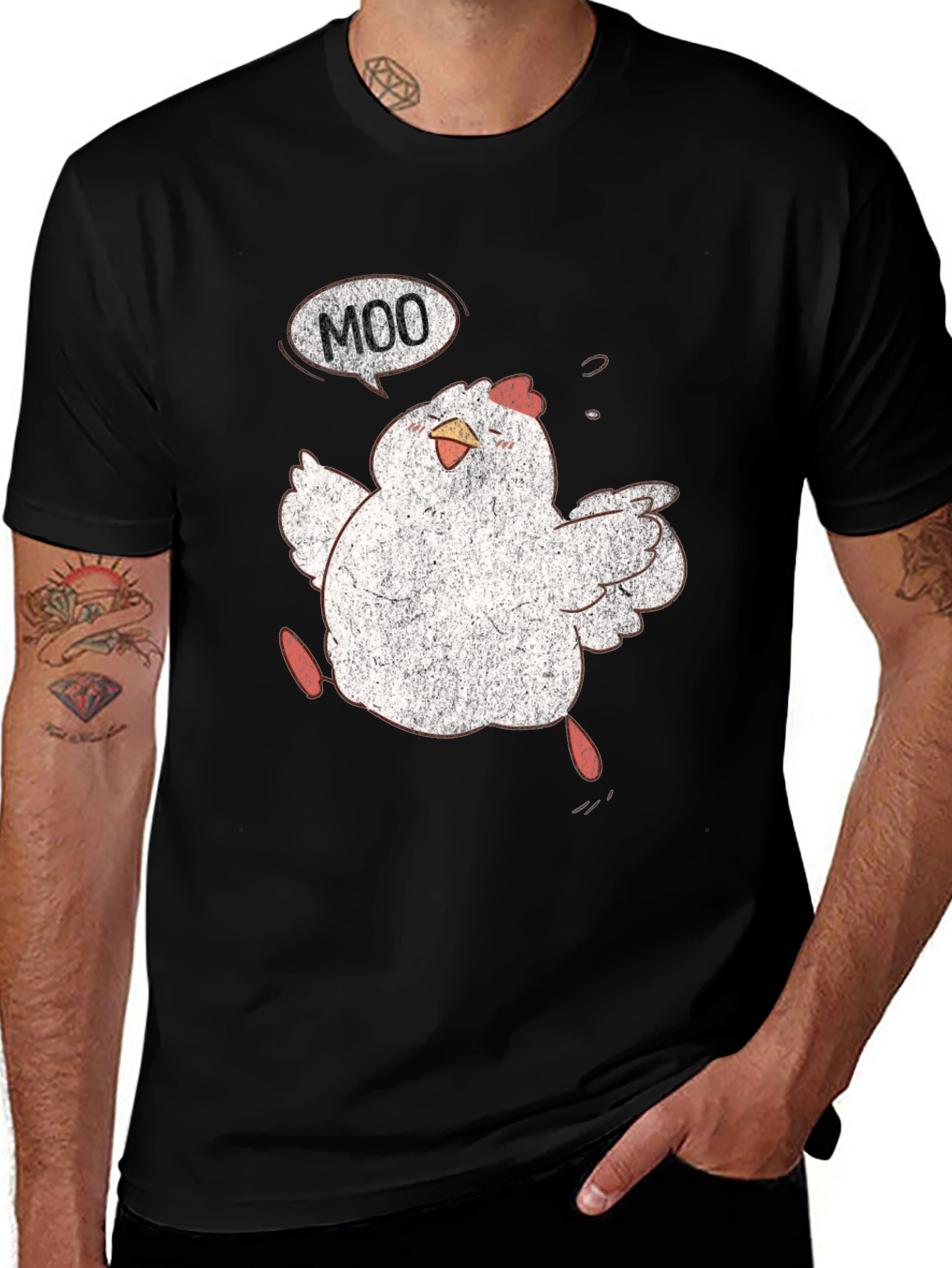 Variant 23 of Funny Chicken Moo Graphic T-Shirt